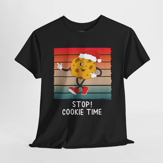 Stop! Cookie Time Funny Christmas Shirt - Matching Family Christmas Heavy Cotton Tee