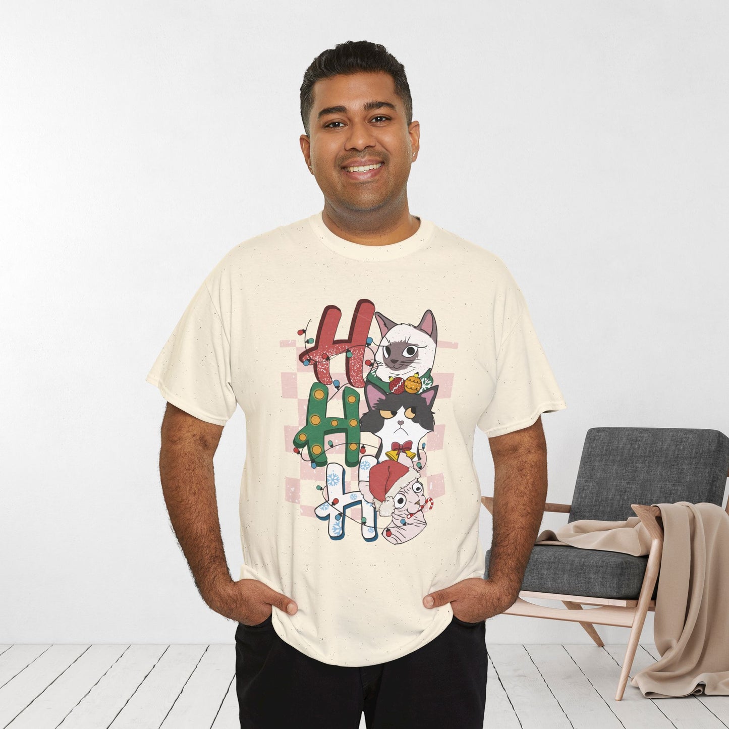 Ho Ho Ho Funny Cat Christmas Heavy Cotton Tee - Cat Lovers Christmas Gift