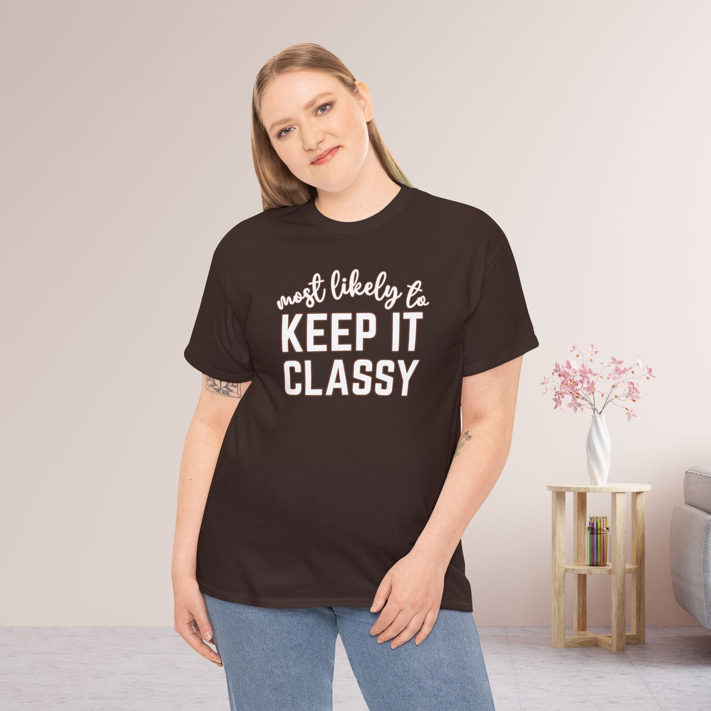 Funny Thanksgiving Shirt - Most Likely To Keep It Classy Heavy Cotton Tee