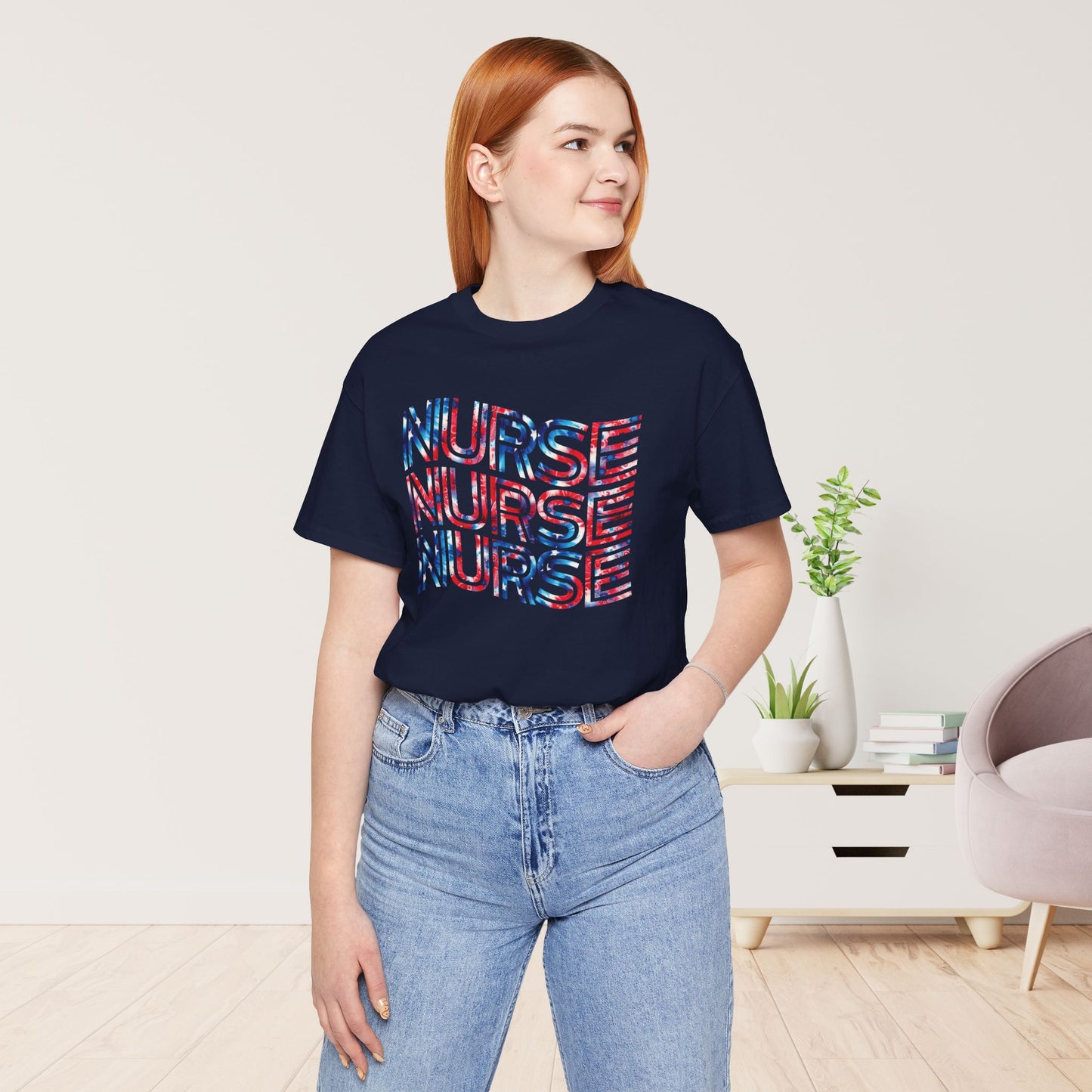 Wavy Patriotic Nurse Shirt - 4th of July Nurse Soft Cotton Tee