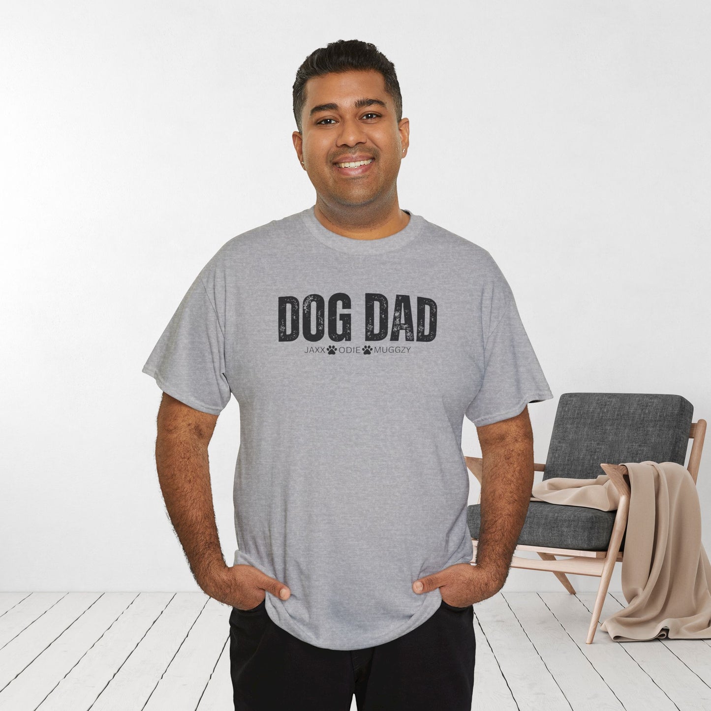 Custom Dog Dad Heavy Cotton Tee with Dogs Name - Personalized Dog Lover Gift