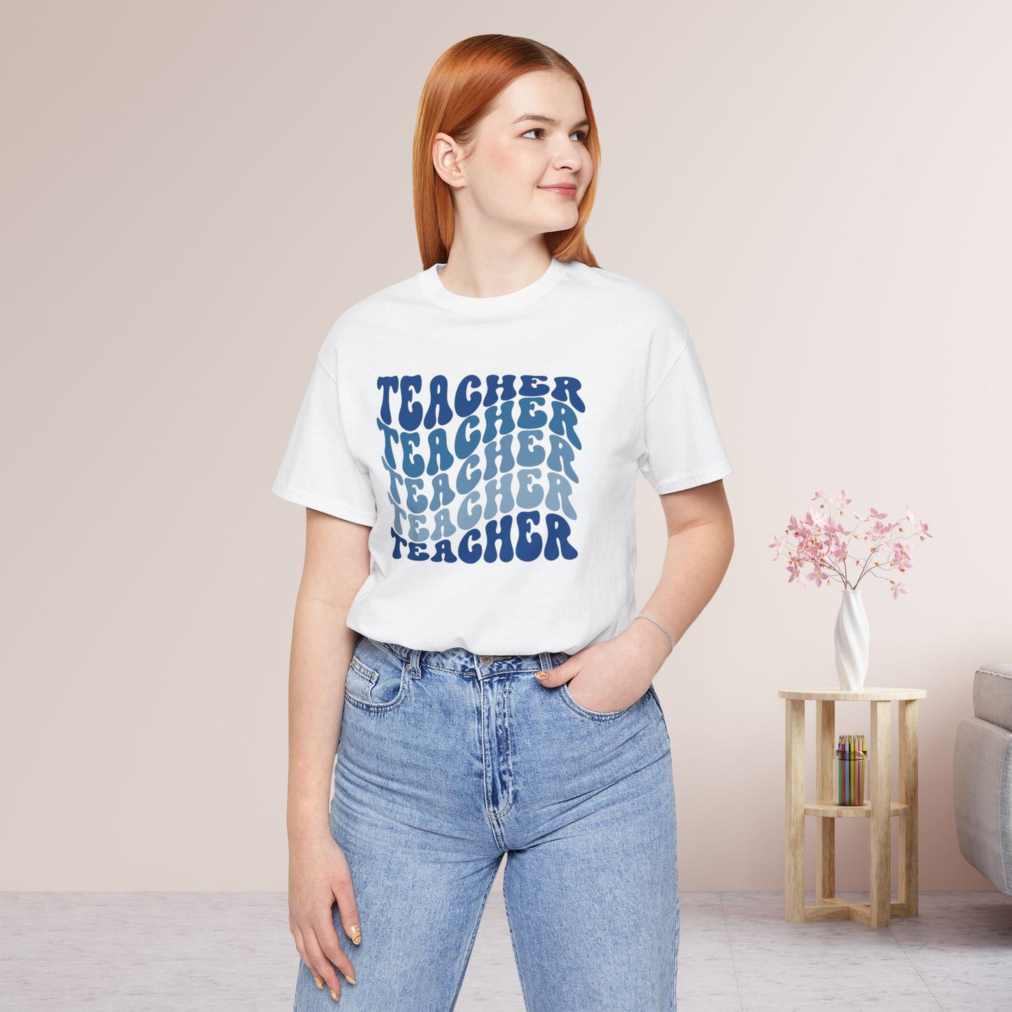 Groovy Blue Teacher Shirt -  Retro School Teacher Soft Cotton Tee