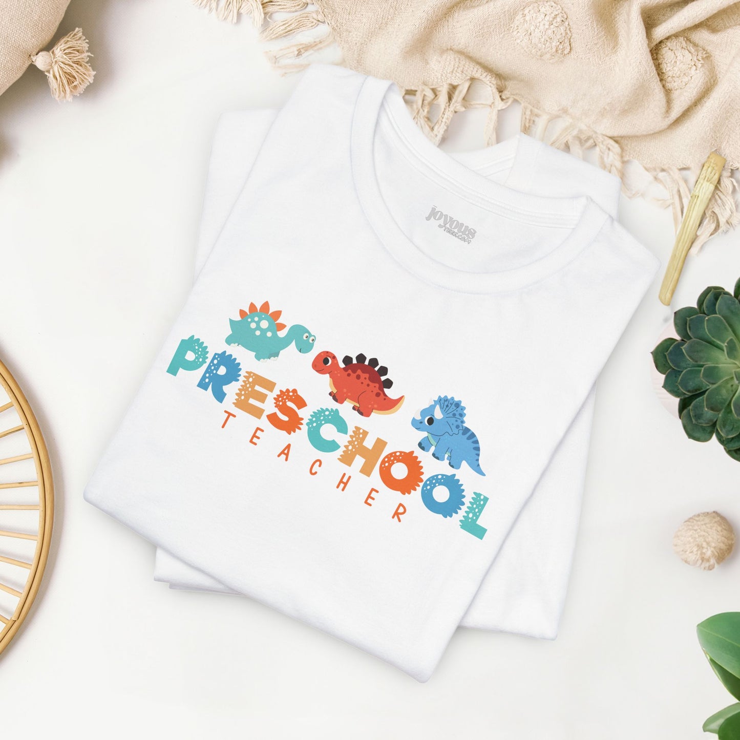 Preschool Teacher Soft Cotton Tee with Dinosaurs