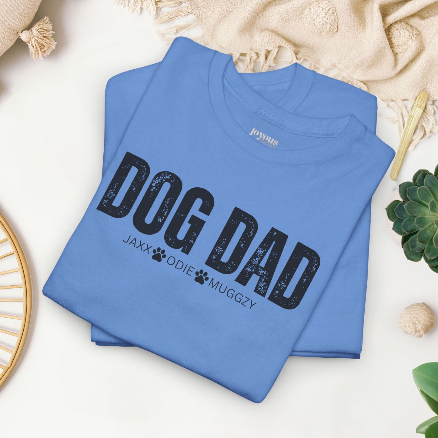 Custom Dog Dad Heavy Cotton Tee with Dogs Name - Personalized Dog Lover Gift