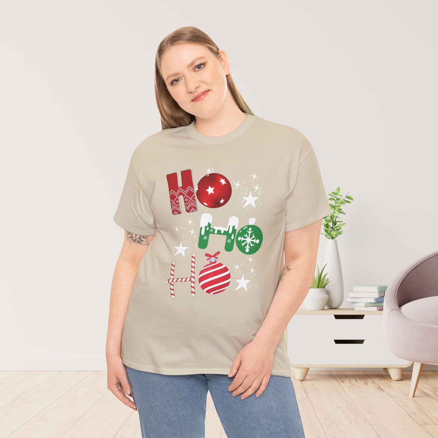 Ho Ho Ho Christmas Shirt - Matching Family Christmas Heavy Cotton Tee