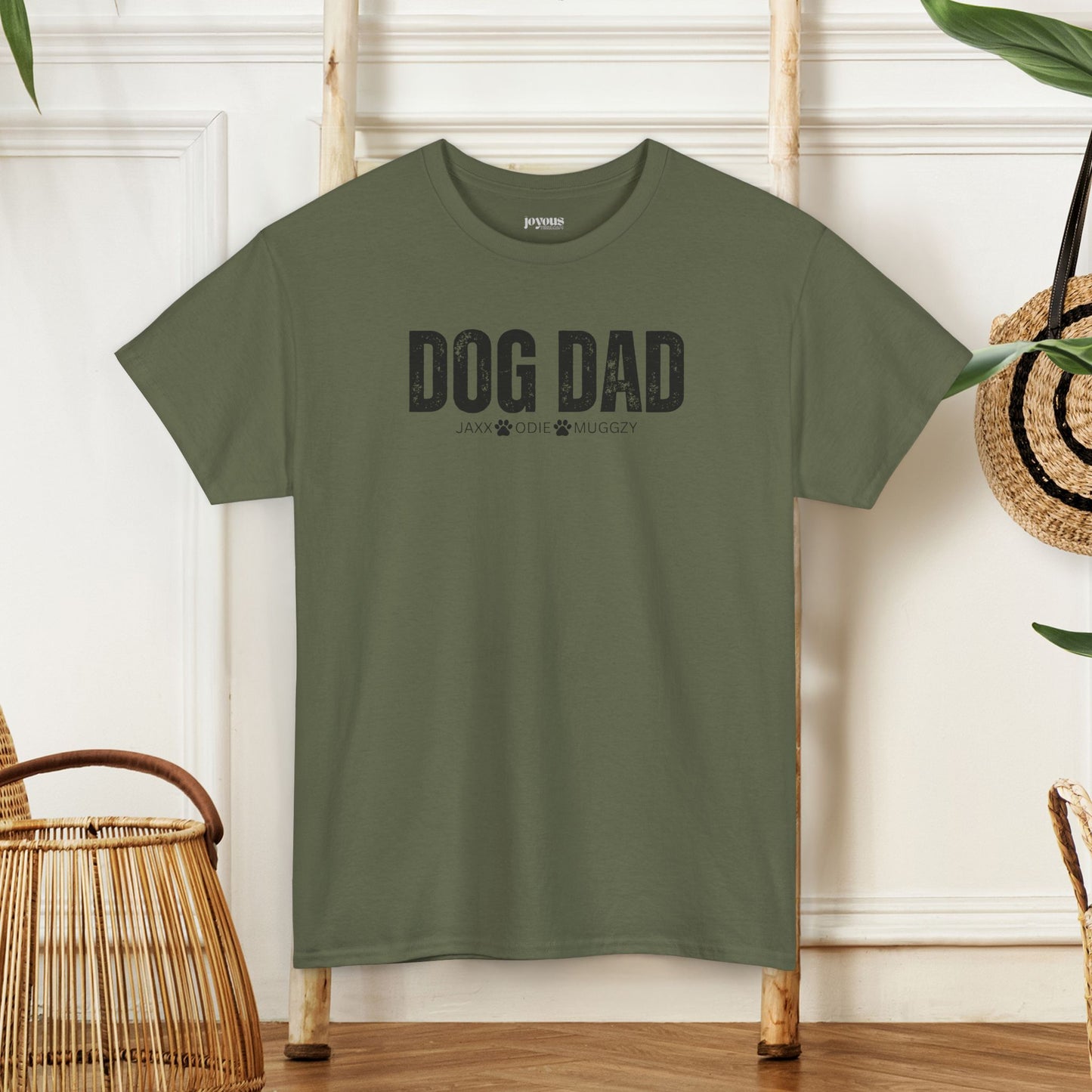 Custom Dog Dad Heavy Cotton Tee with Dogs Name - Personalized Dog Lover Gift