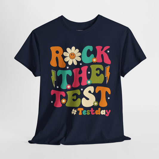 Rock The Test Groovy Teacher Shirt - Back to School Heavy Cotton Tee