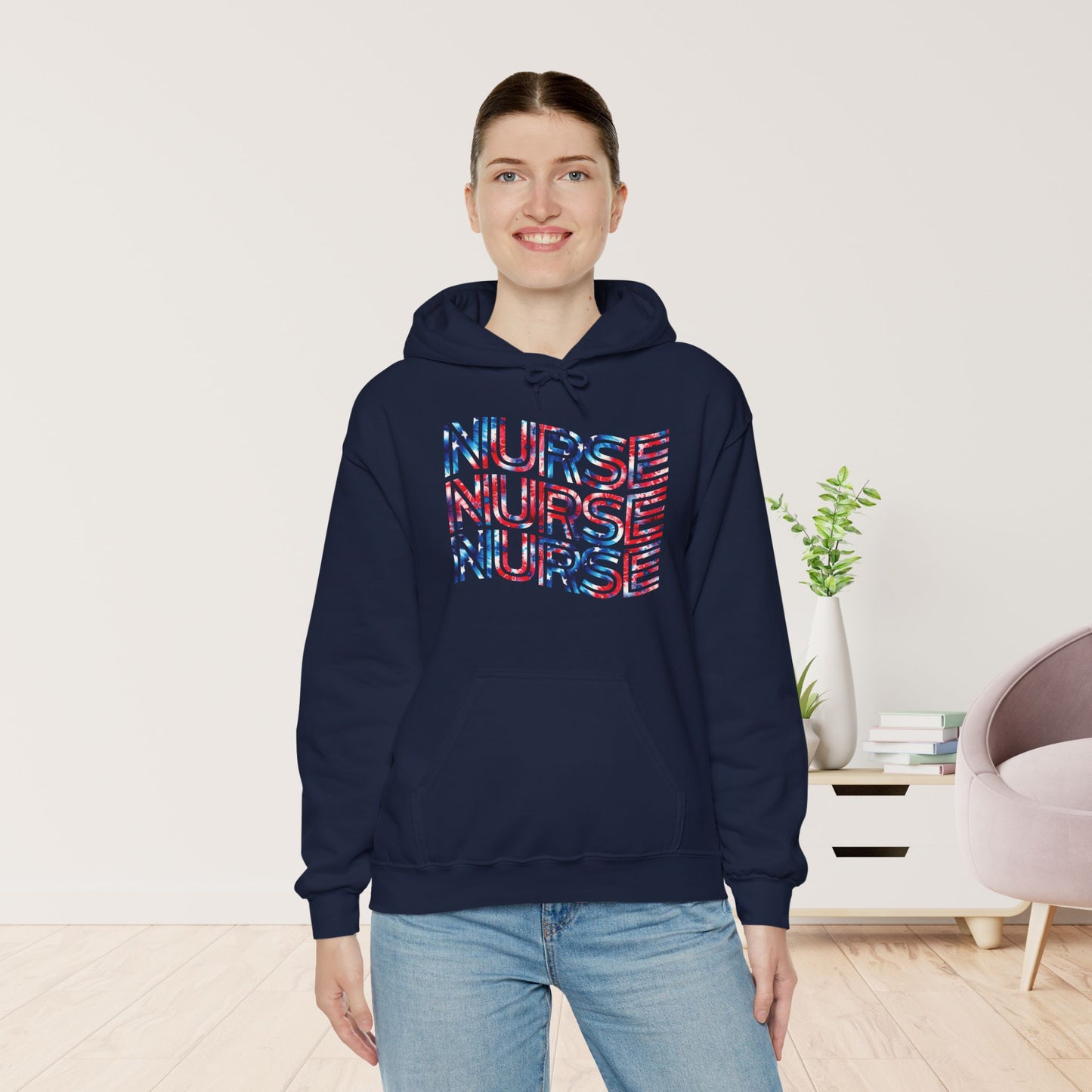 Wavy Patriotic Nurse Hoodie - 4th of July Nurse Hoodie