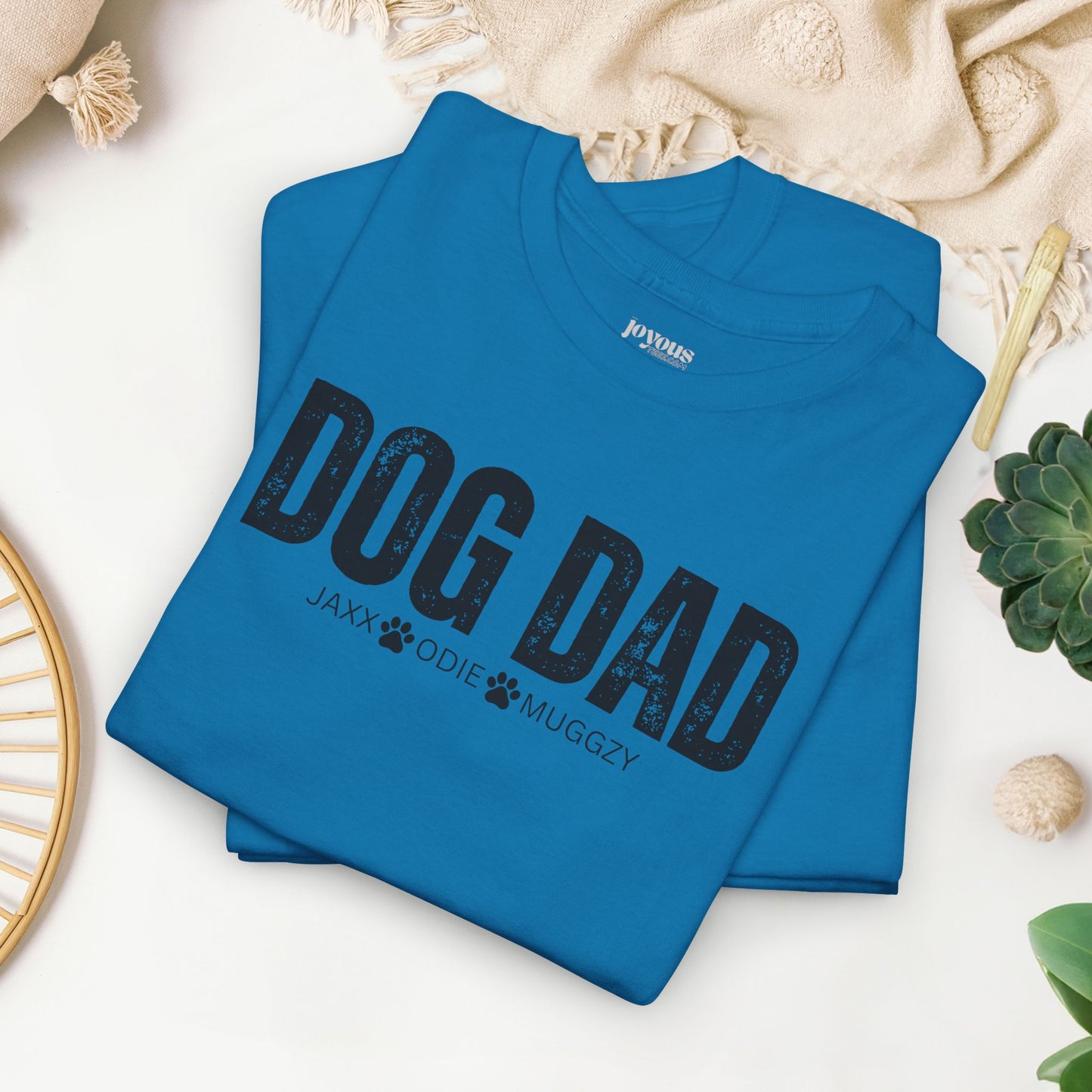 Custom Dog Dad Heavy Cotton Tee with Dogs Name - Personalized Dog Lover Gift