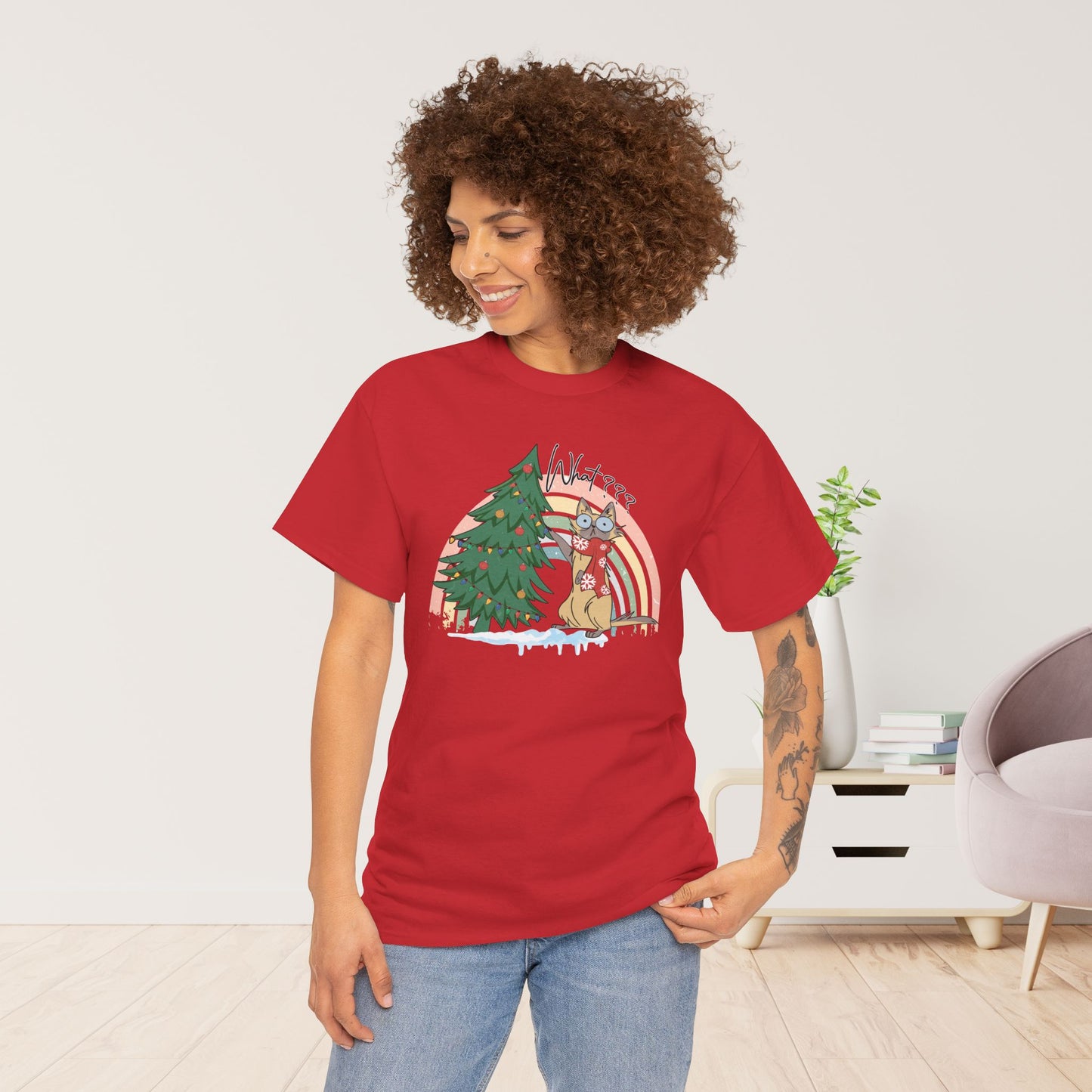 What??? Funny Cat Christmas Heavy Cotton Tee - Cat Lovers Christmas Gift