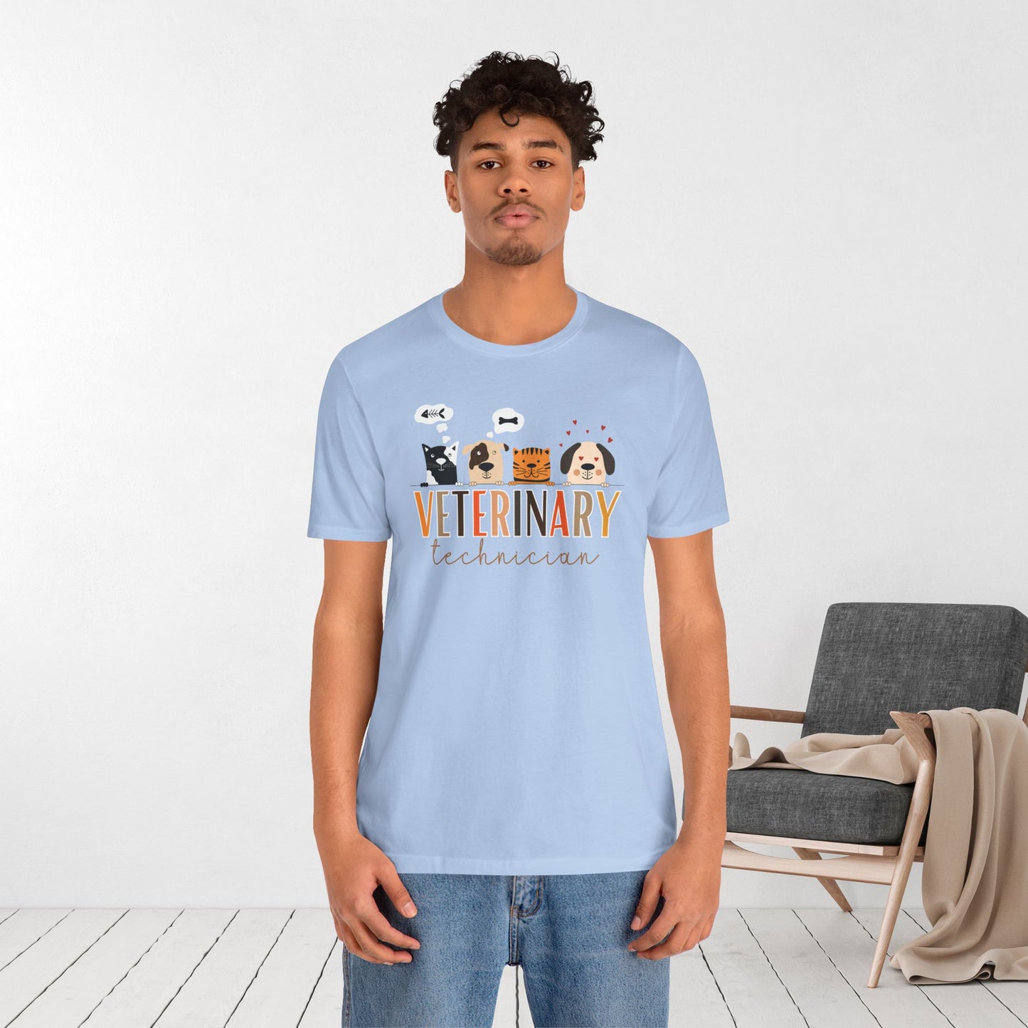 Veterinary Technician Soft Cotton Tee with Cute Dogs and Cats for VET Technician