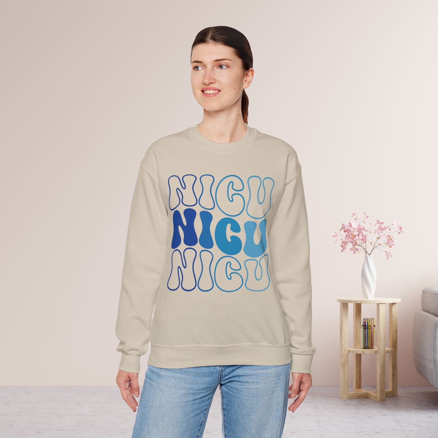 Groovy Blue NICU Sweatshirt - Neonatal ICU Nurse Sweater