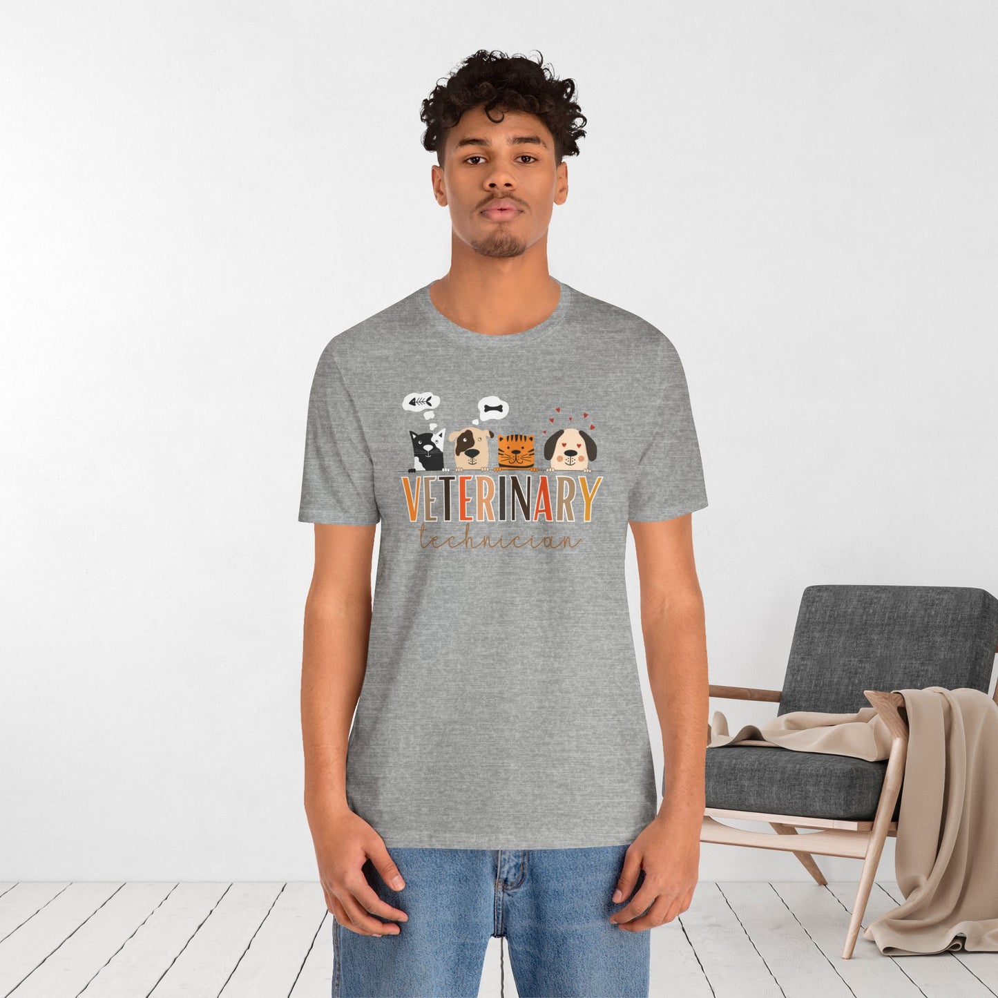 Veterinary Technician Soft Cotton Tee with Cute Dogs and Cats for VET Technician