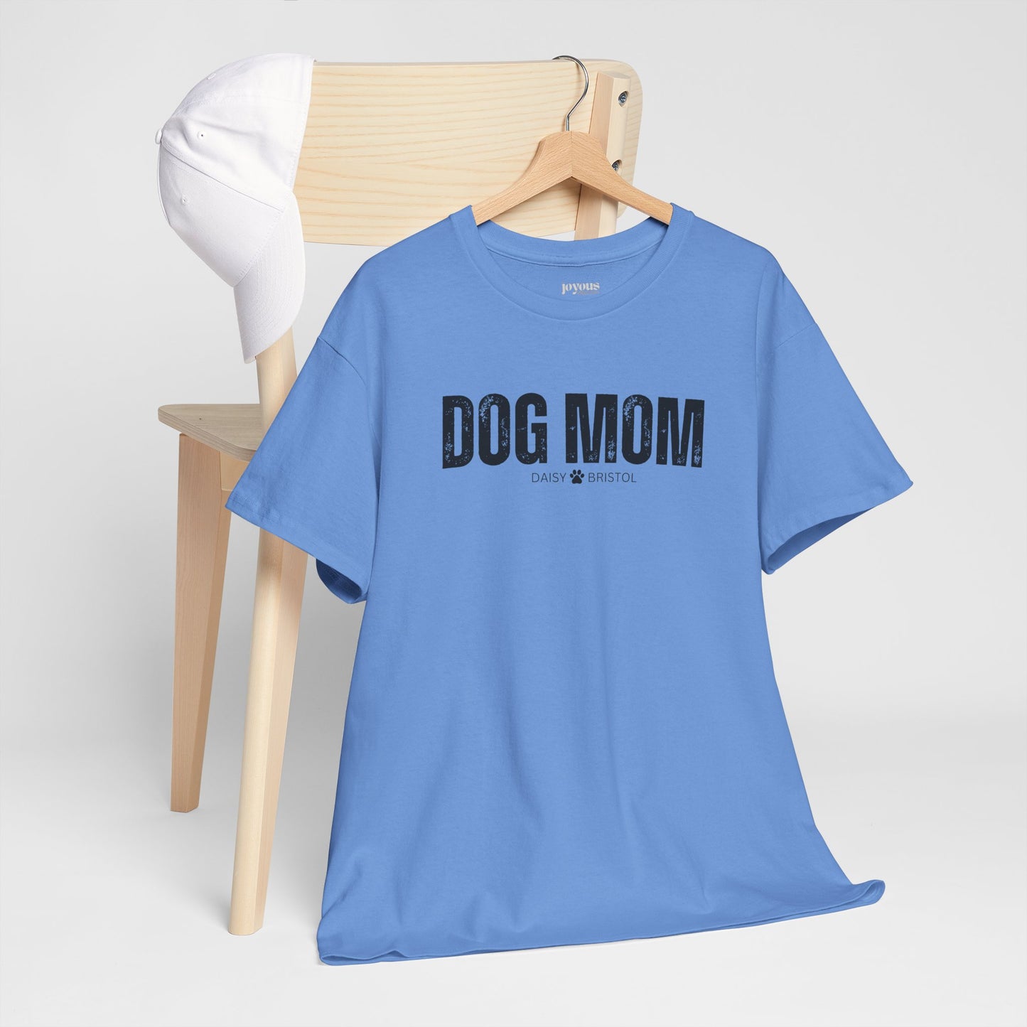 Custom Dog Mom Heavy Cotton Tee with Dogs Name - Personalized Dog Lover Gift