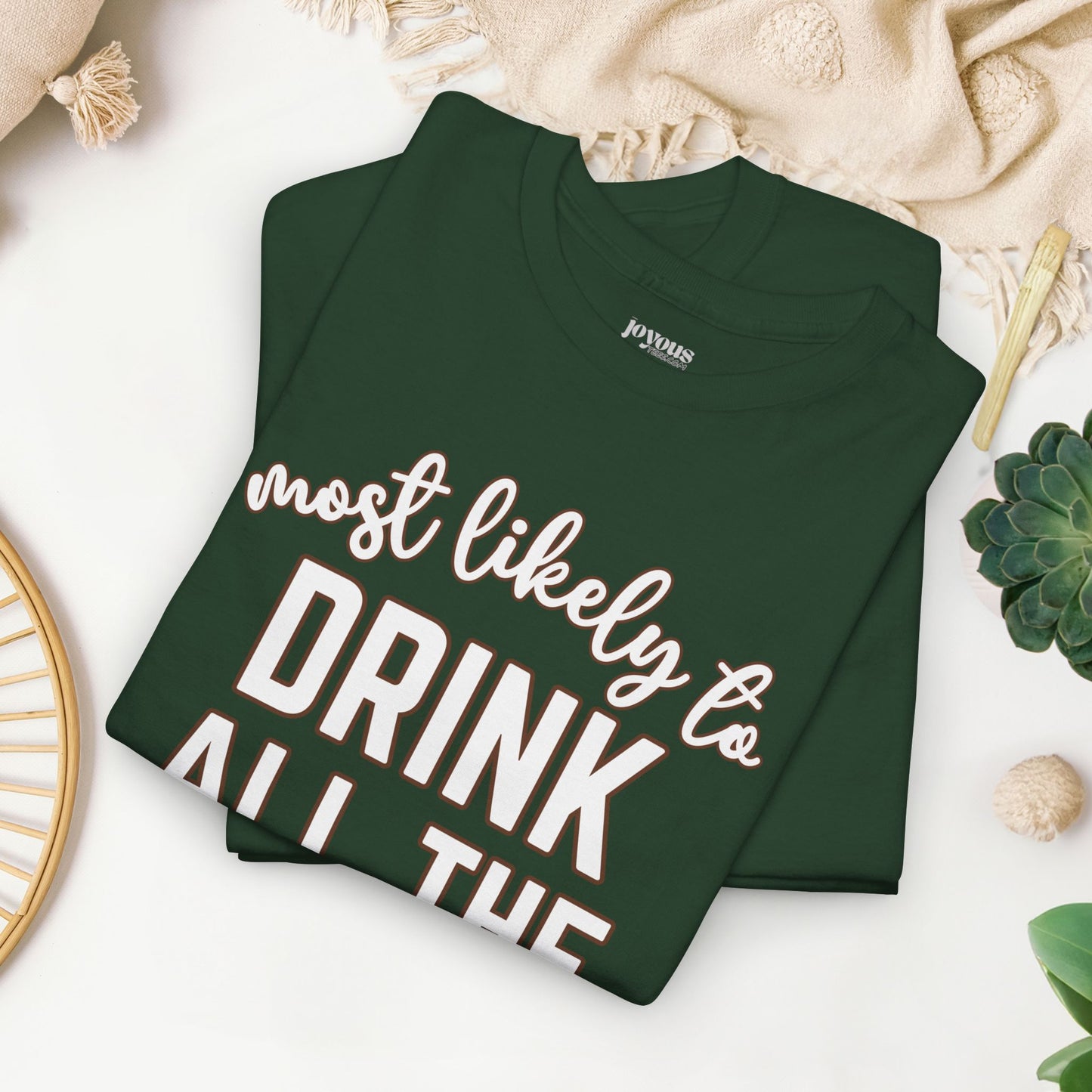 Funny Thanksgiving Shirt - Most Likely to Drink All The Wine Heavy Cotton Tee