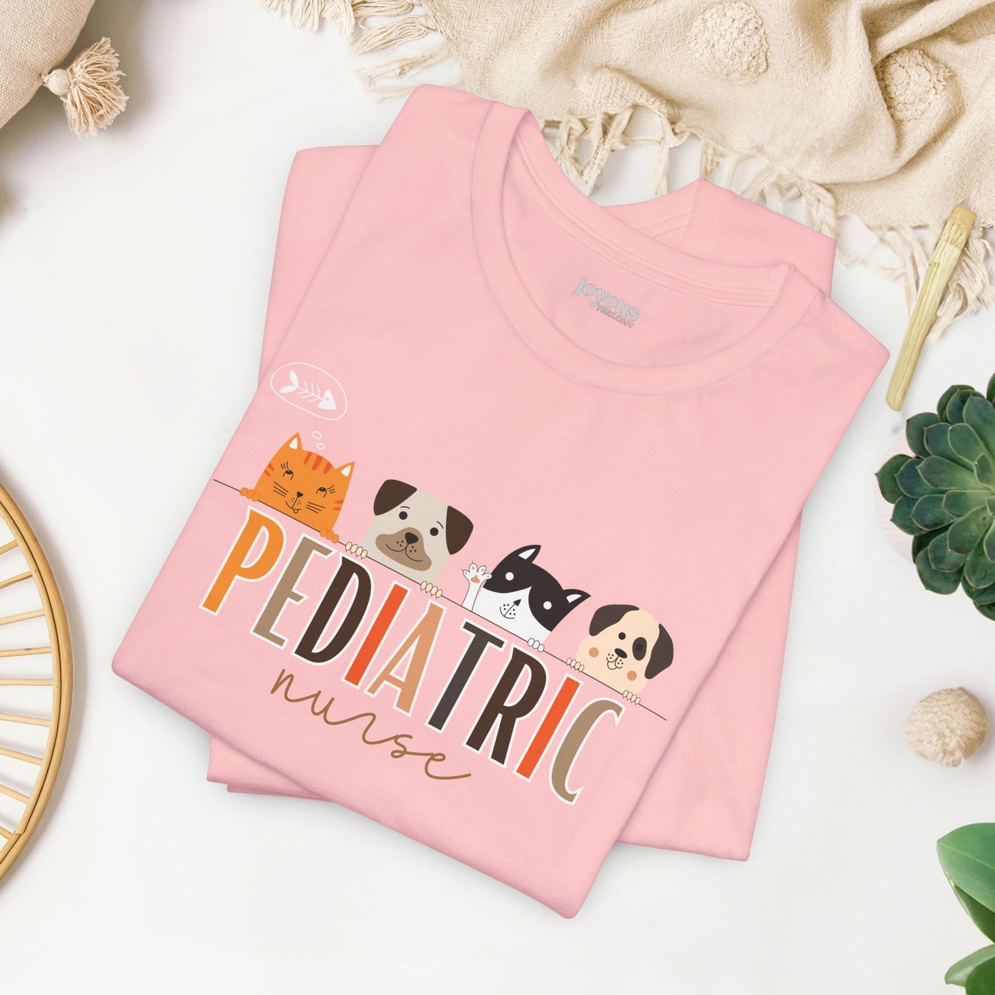 Cute Pediatric Nurse Soft Cotton Tee with Dogs and Cats for PEDS Nurse