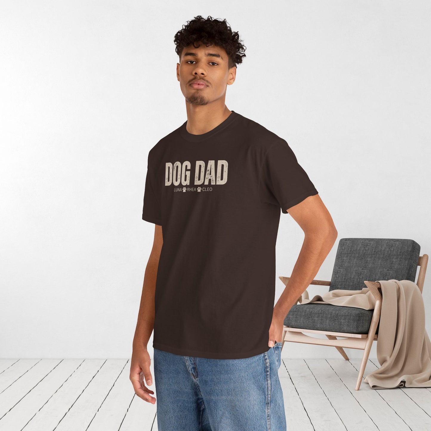 Custom Dog Dad Heavy Cotton Tee with Dogs Name - Personalized Dog Lover Gift