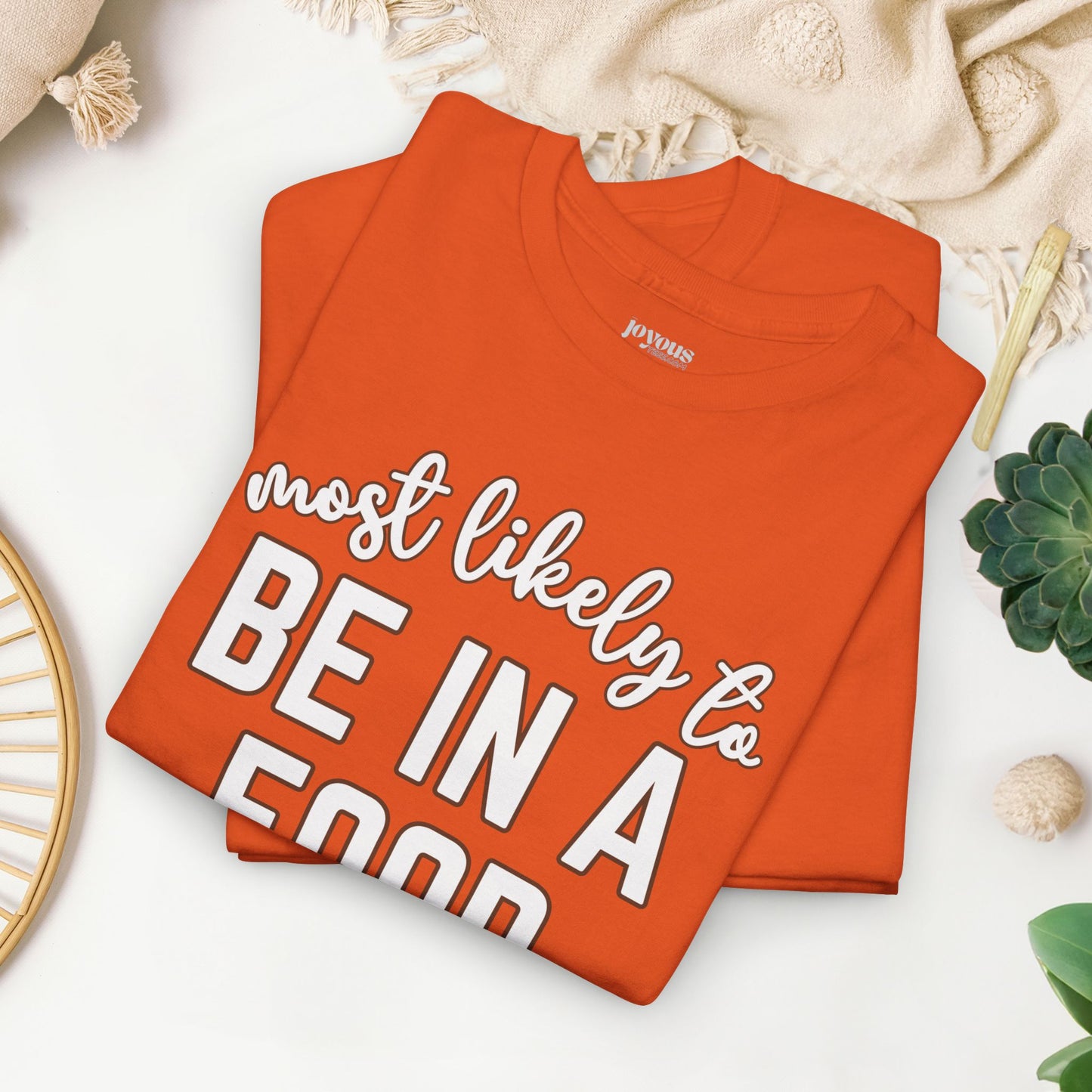 Funny Thanksgiving T-shirt - Most Likely to Be in a Food Coma Heavy Cotton Tee