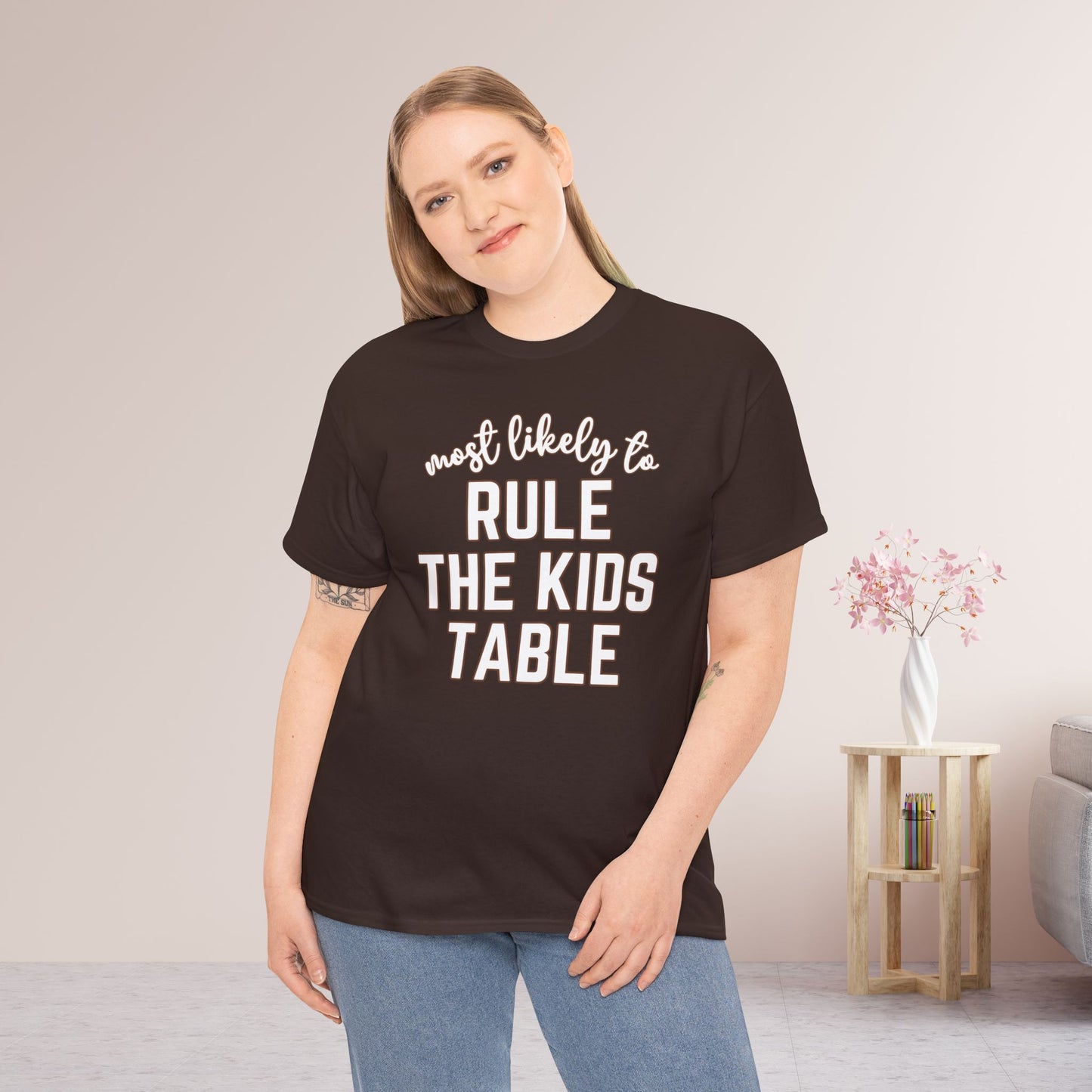 Funny Thanksgiving Shirt - Most Likely to Rule the Kids Table Heavy Cotton Tee