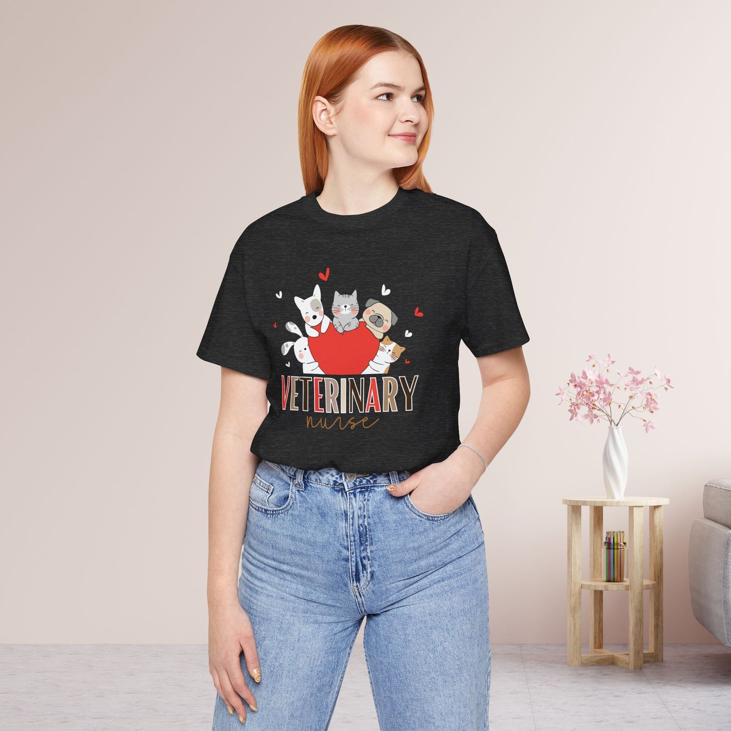 Cute Veterinary Nurse Soft Cotton Tee with Dogs and Cats for VET Nurse