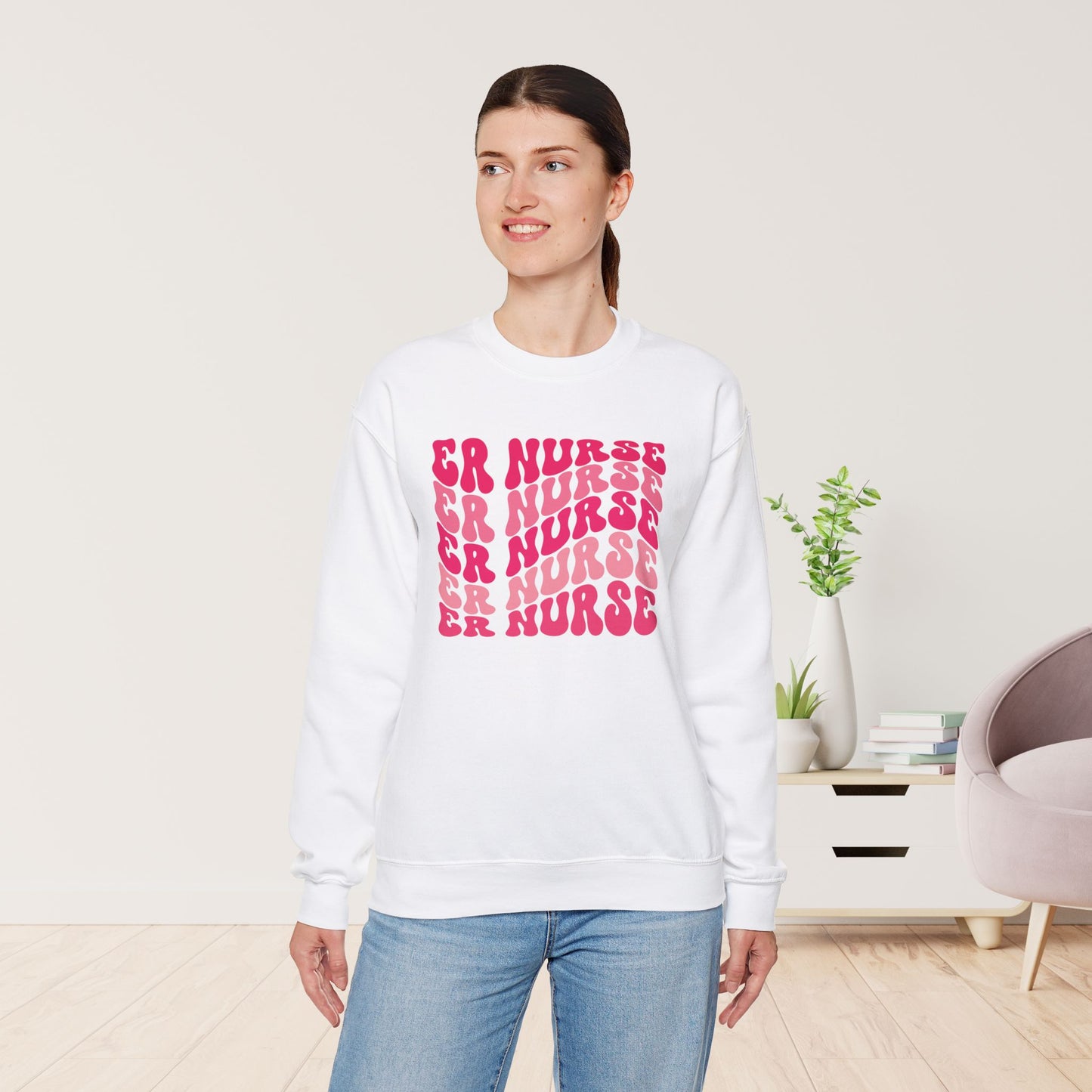 Groovy Pink ER Nurse Sweatshirt - Emergency Nurse Pullover