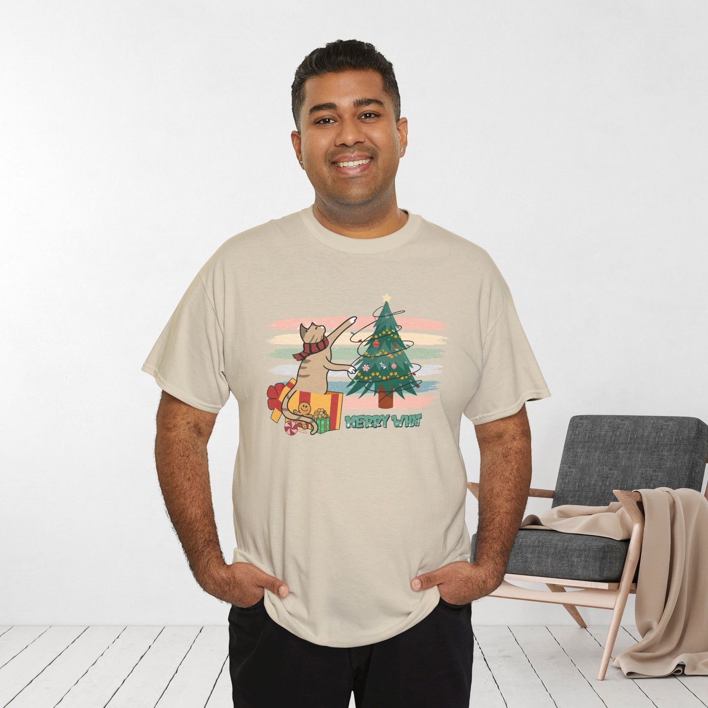 Merry What Funny Cat Christmas Heavy Cotton Tee - Cat Lovers Christmas Gift