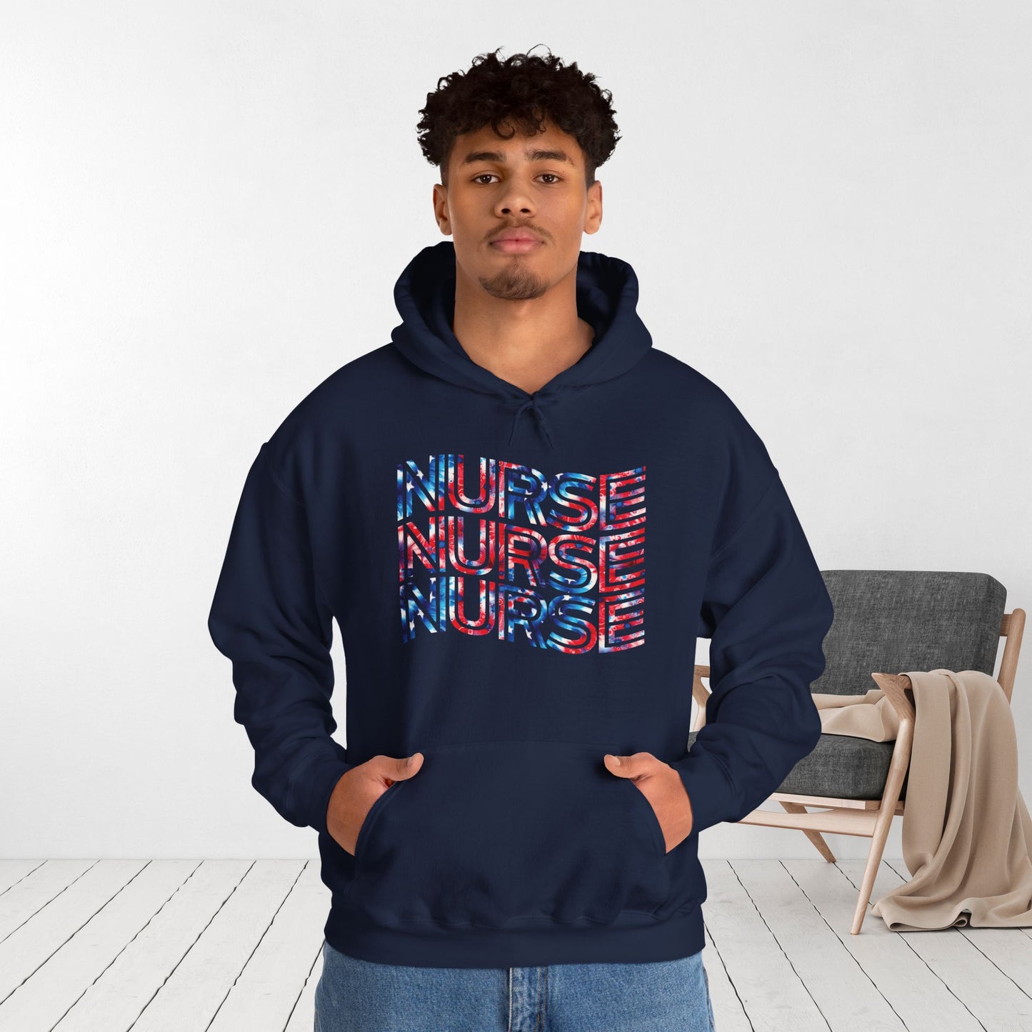 Wavy Patriotic Nurse Hoodie - 4th of July Nurse Hoodie