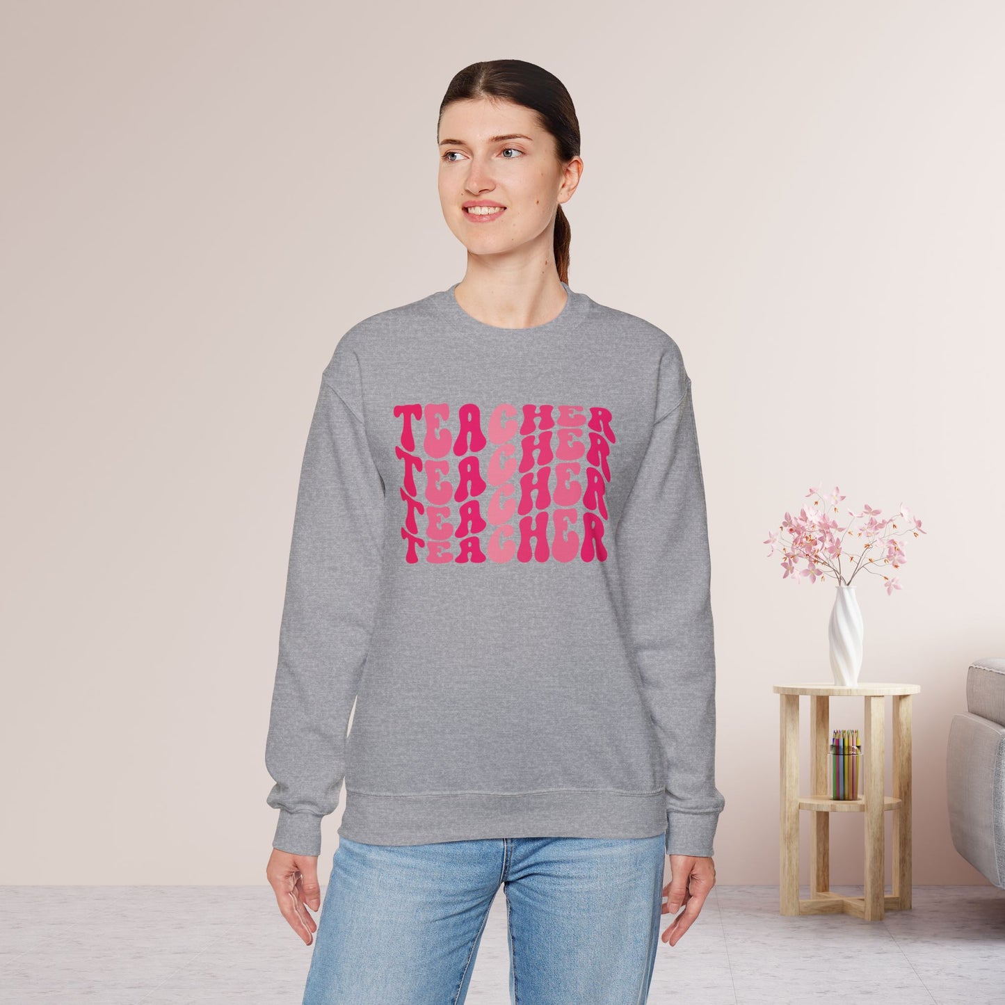 Groovy Hot Pink Teacher Sweatshirt for School Teachers