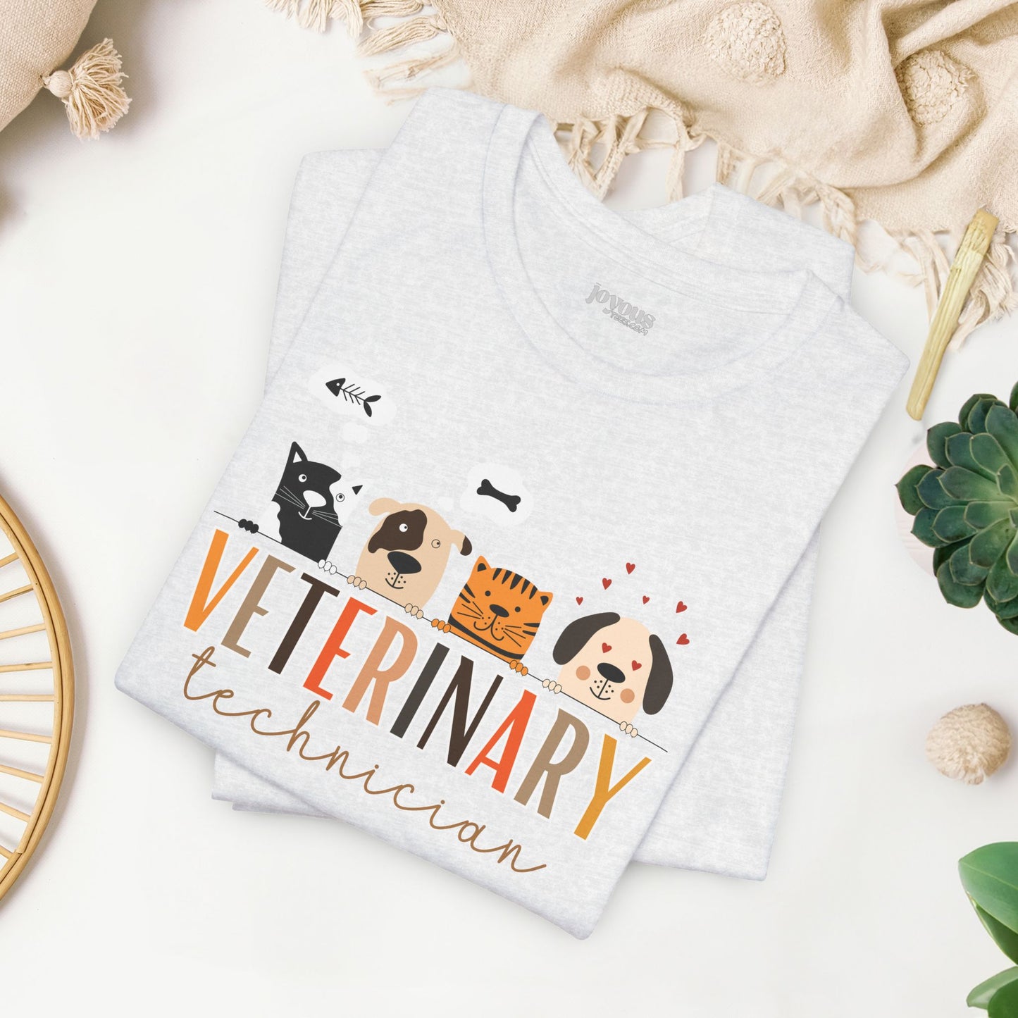 Veterinary Technician Soft Cotton Tee with Cute Dogs and Cats for VET Technician