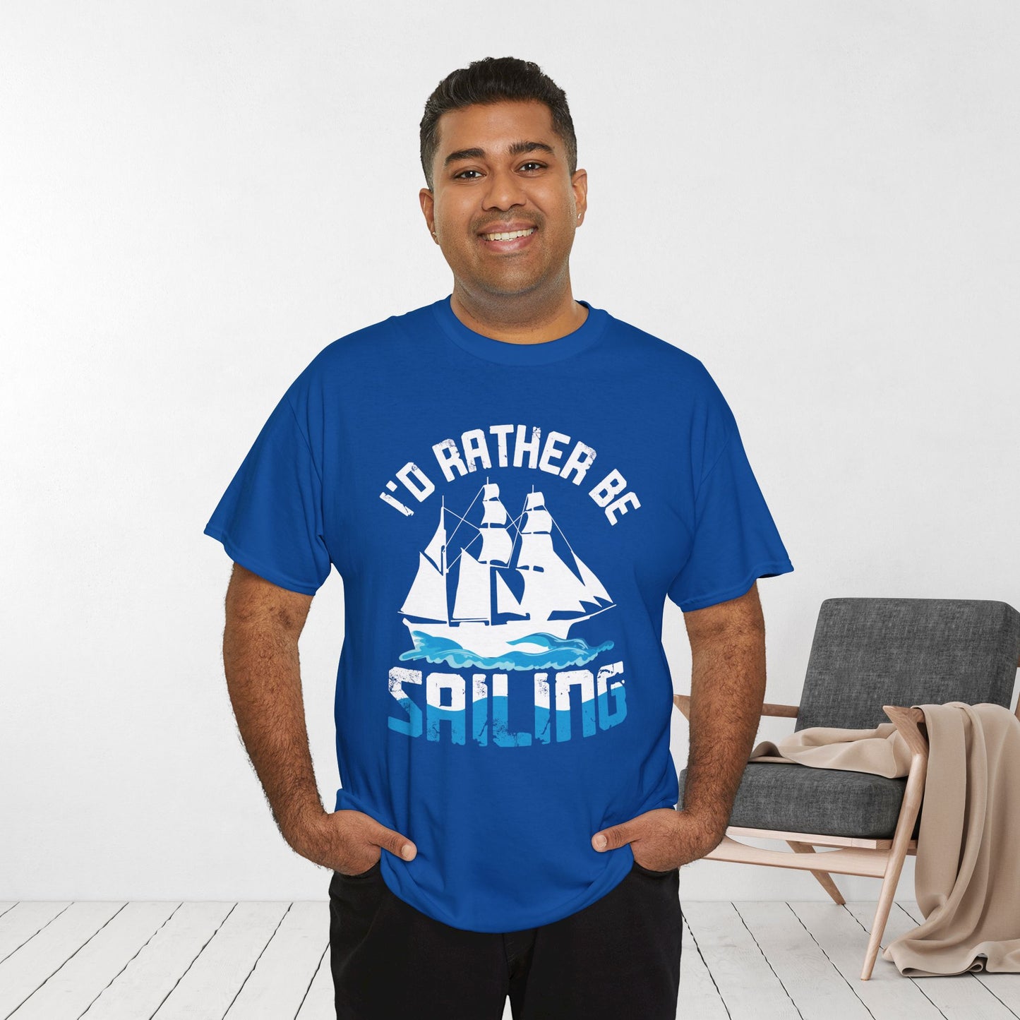 I'd Rather be Sailing T-Shirt - Funny Sailing Heavy Cotton Tee