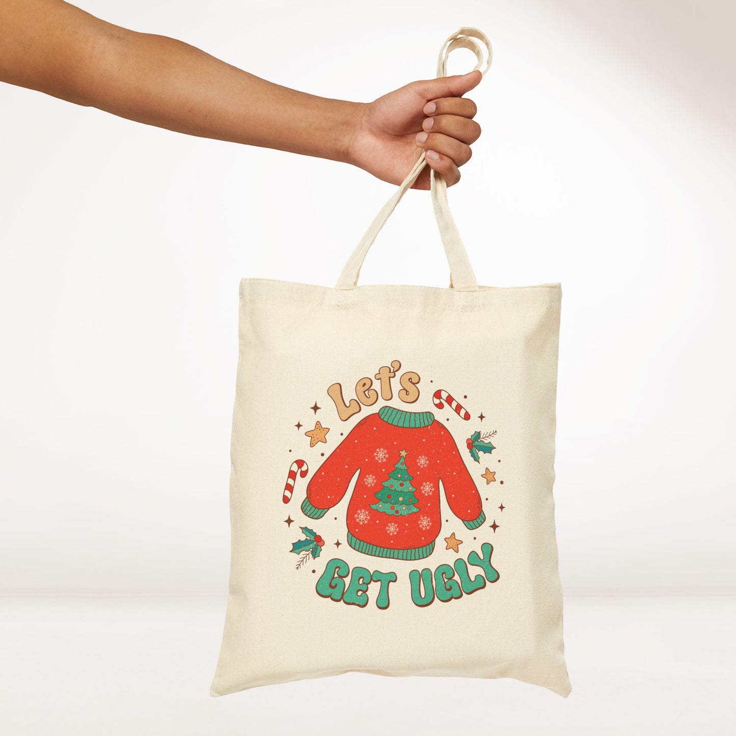 Let's Get Ugly Retro Christmas Canvas Tote Bag - Best Christmas Gift