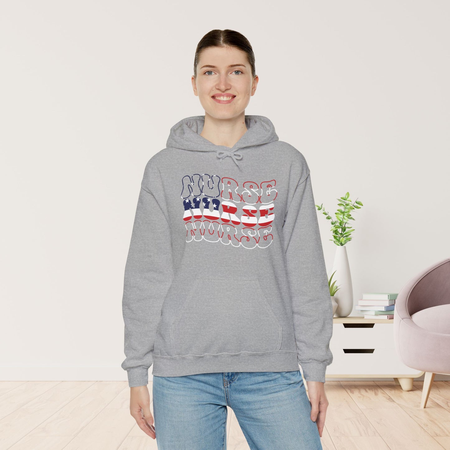 Groovy Patriotic Nurse Hoodie - 4th of July Nurse Hoodie