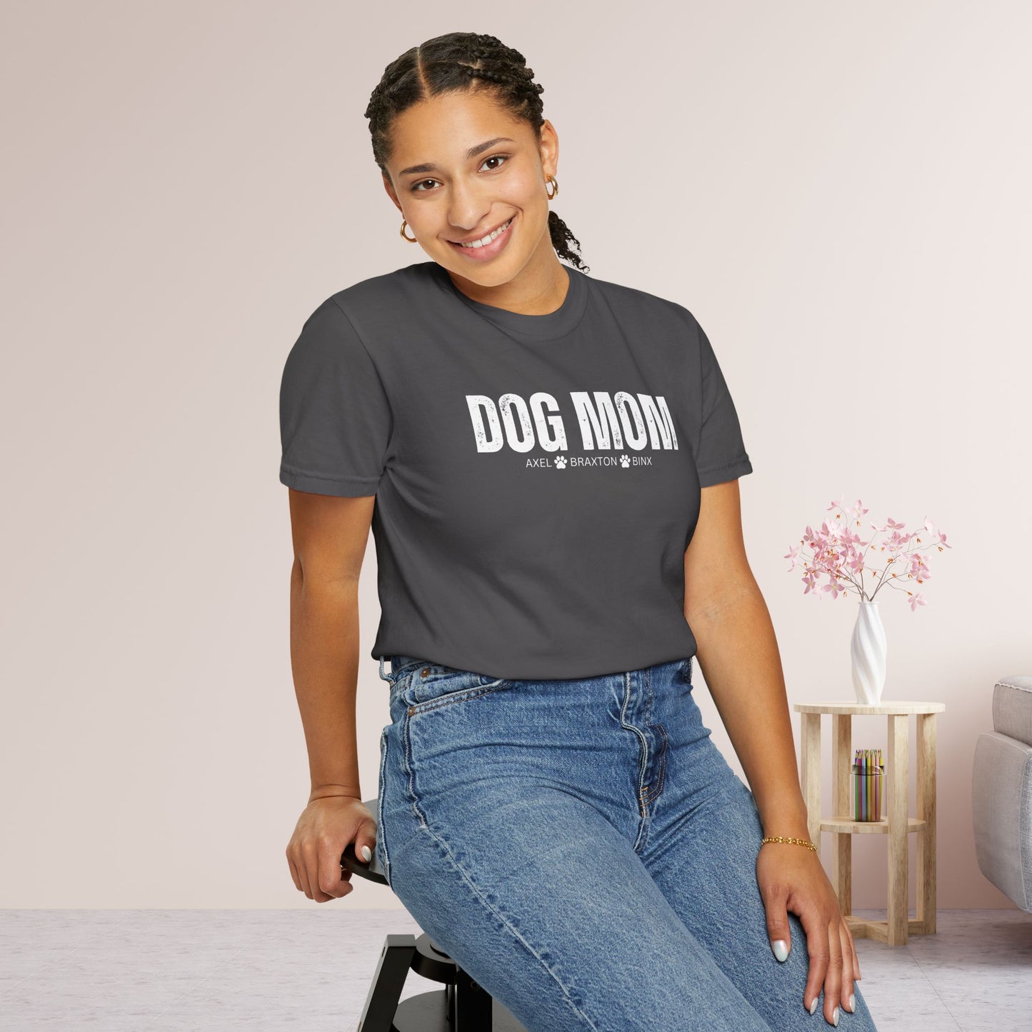Custom Dog Mom Comfort Colors Shirt with Dogs Name - Personalized Dog Lover Gift