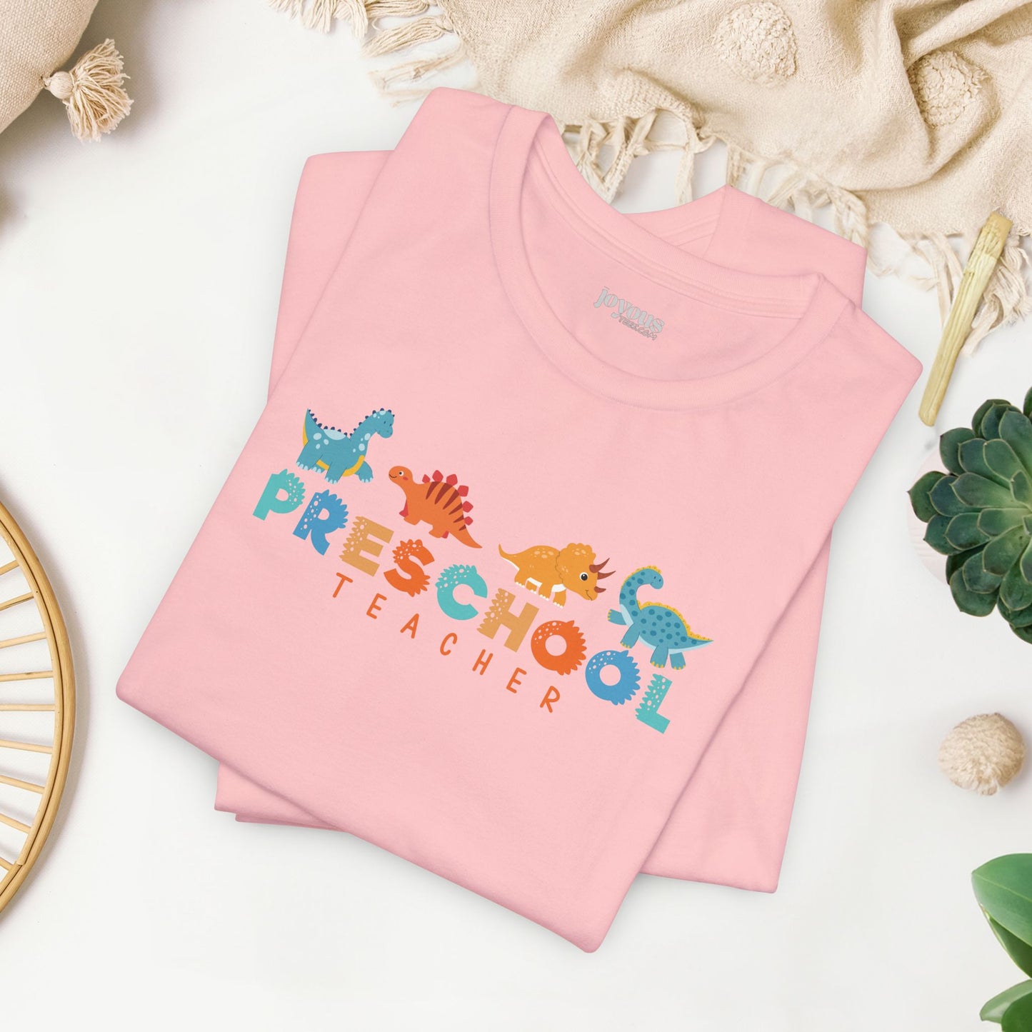 Preschool Teacher Soft Cotton Tee with Cute Dinosaurs