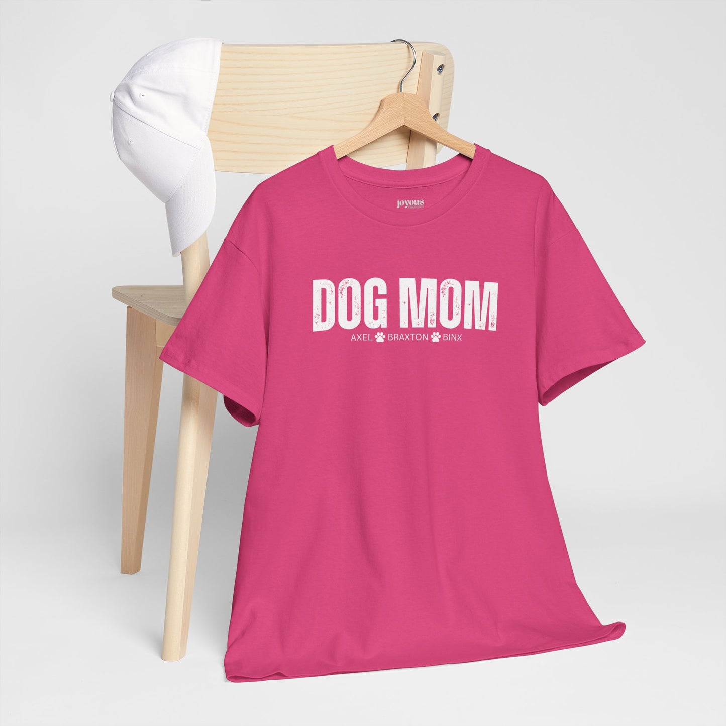 Custom Dog Mom Heavy Cotton Tee with Dogs Name - Personalized Dog Lover Gift