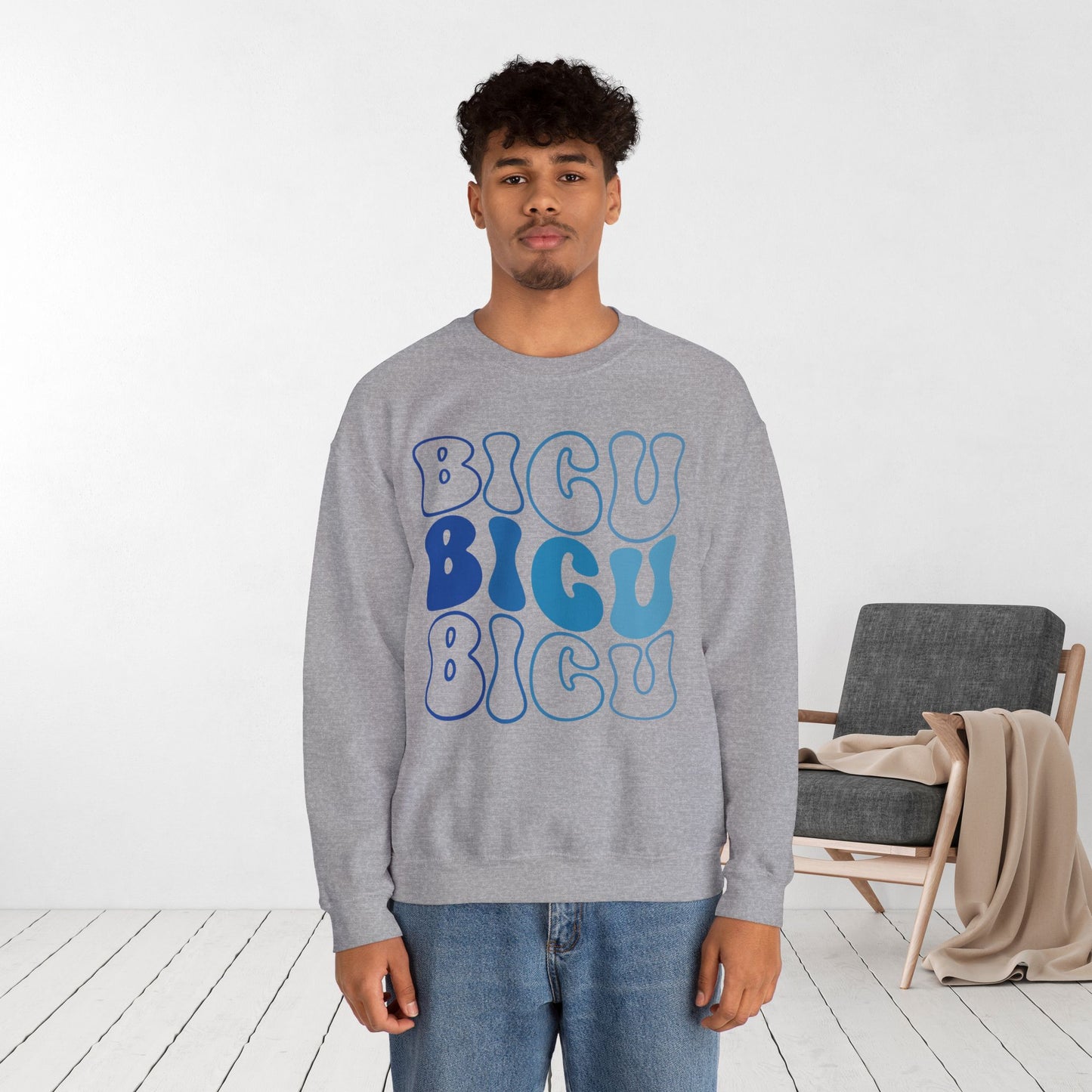 Groovy Blue BICU Sweatshirt - Burn ICU Nurse Sweater