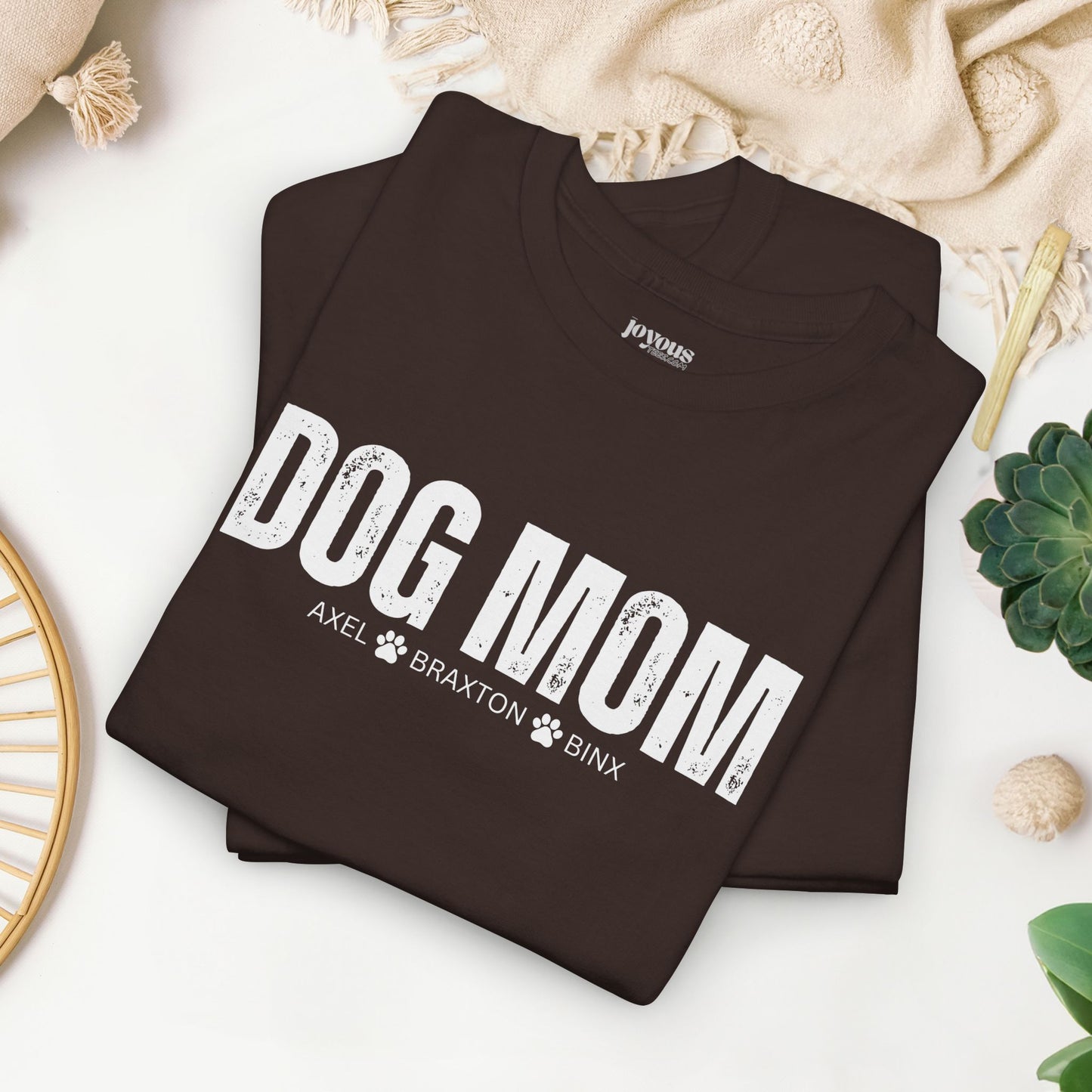 Custom Dog Mom Heavy Cotton Tee with Dogs Name - Personalized Dog Lover Gift