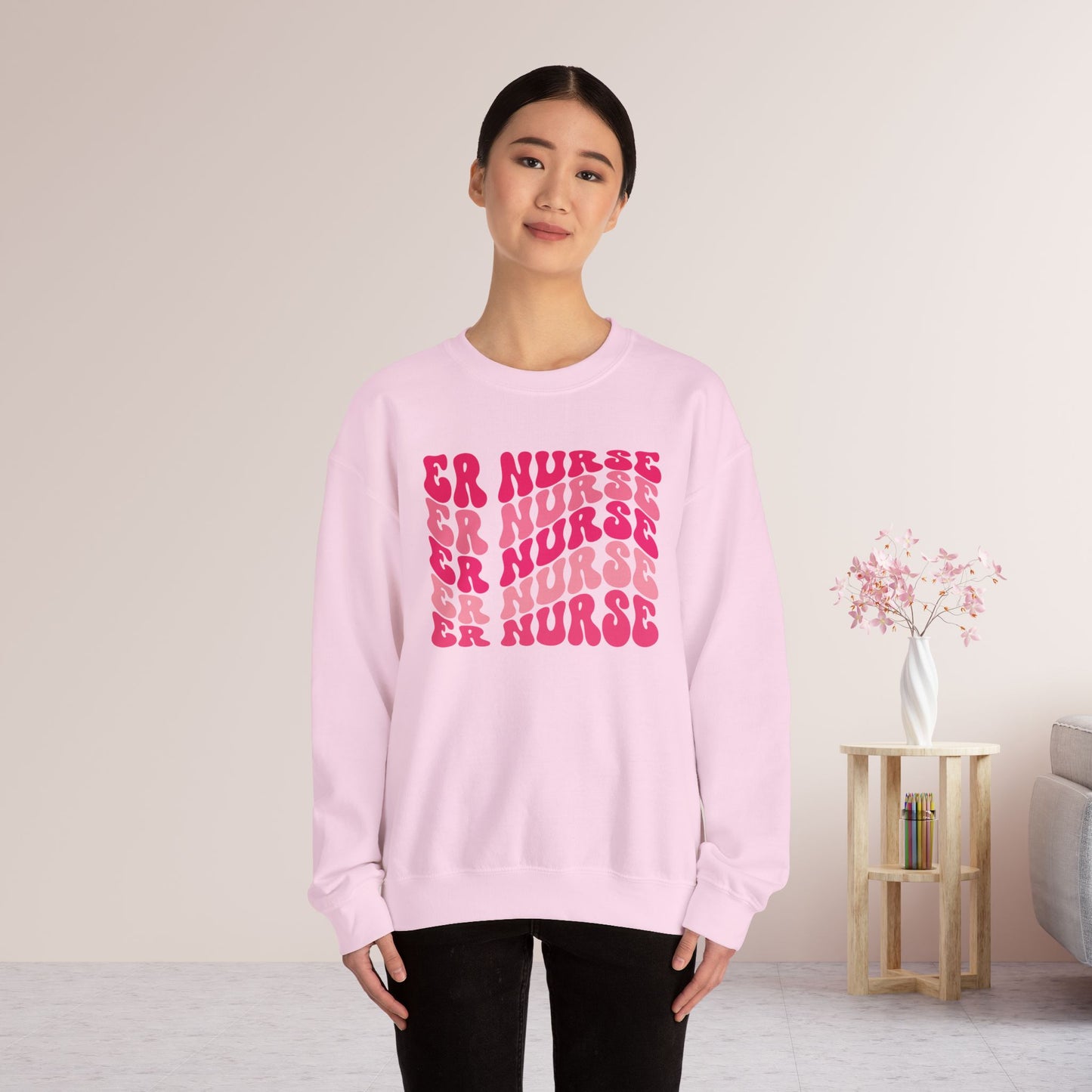 Groovy Pink ER Nurse Sweatshirt - Emergency Nurse Pullover