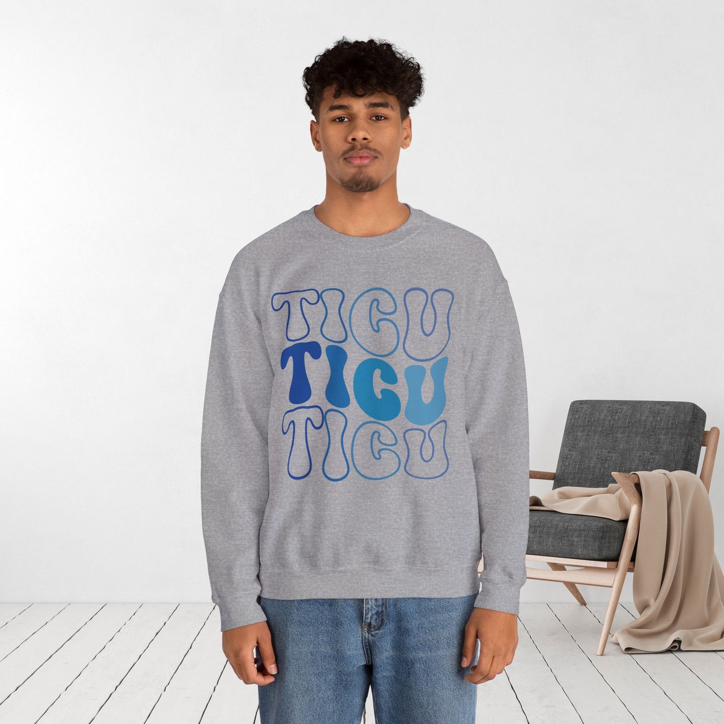 Groovy Blue TICU Sweatshirt - Trauma ICU Nurse Sweater