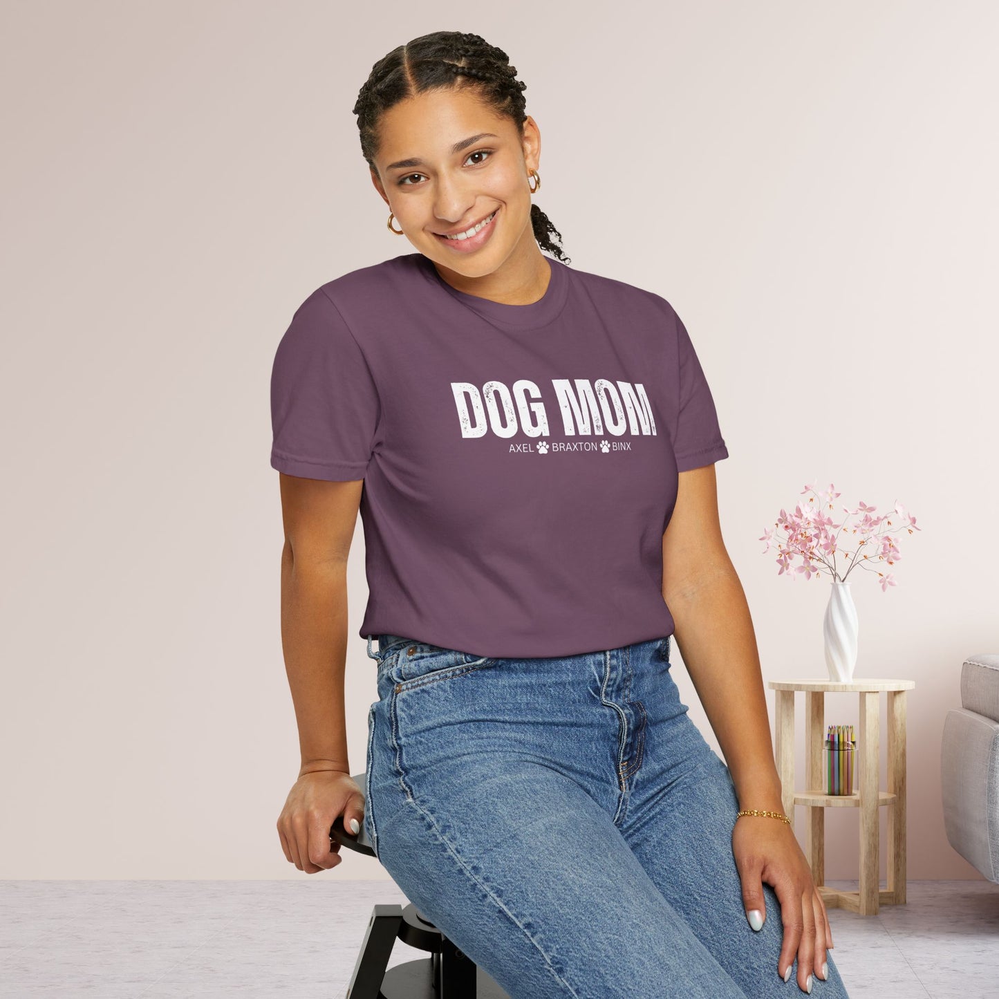 Custom Dog Mom Comfort Colors Shirt with Dogs Name - Personalized Dog Lover Gift