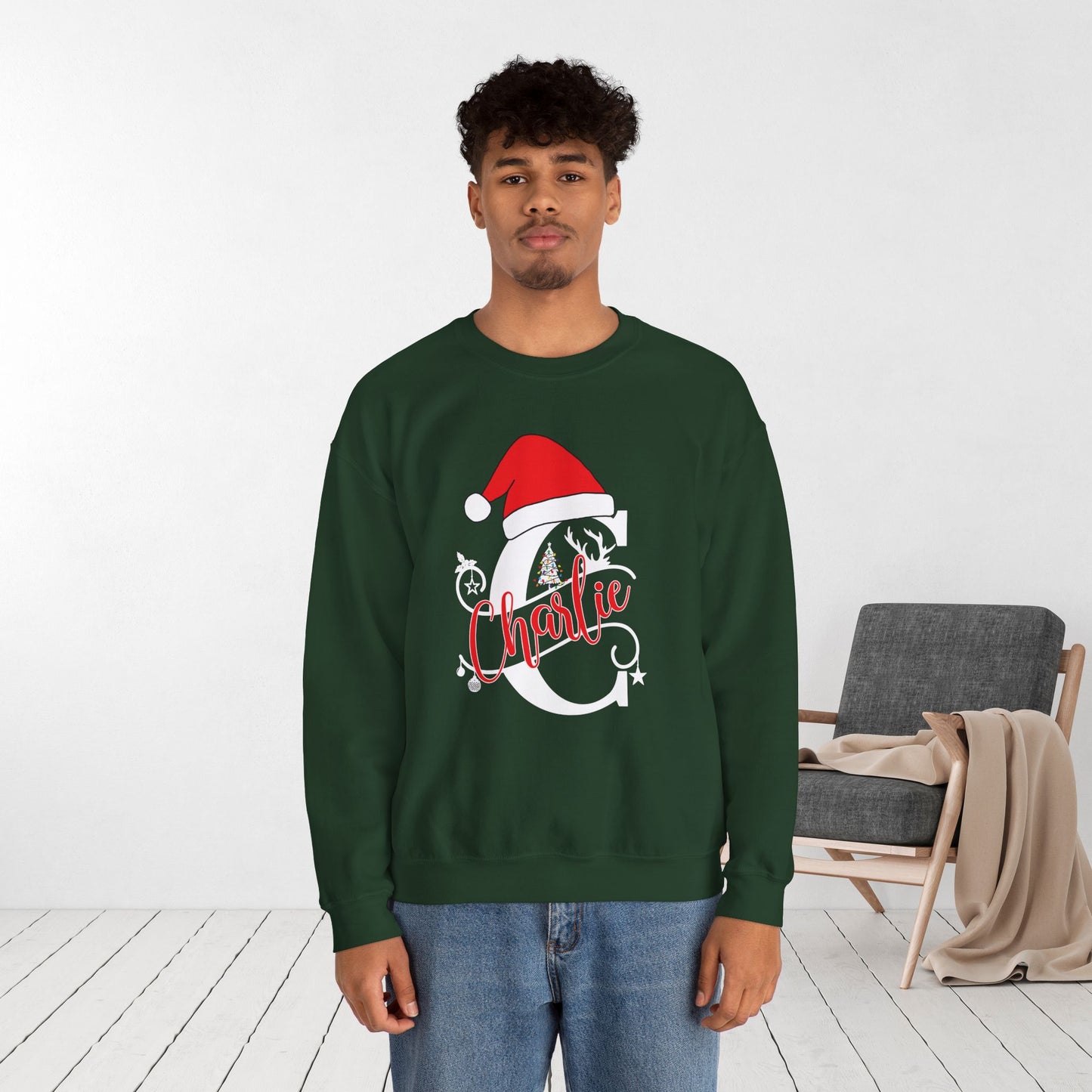 Personalized Christmas Monogram Sweatshirt with First Name - Custom Christmas Gifts