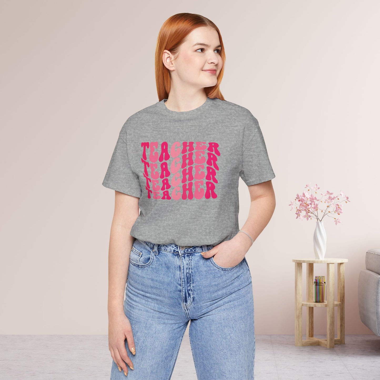 Groovy Pink Teacher Soft Cotton Tee for School Teachers