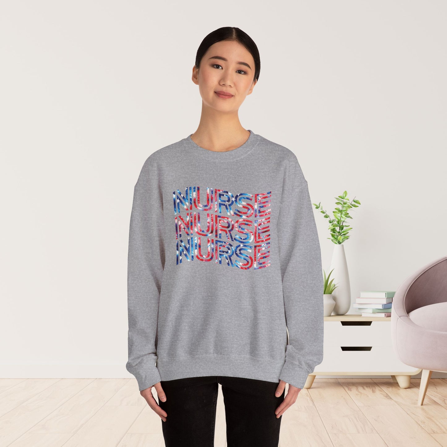 Wavy Patriotic Nurse Sweatshirt - 4th of July Nurse Sweatshirt