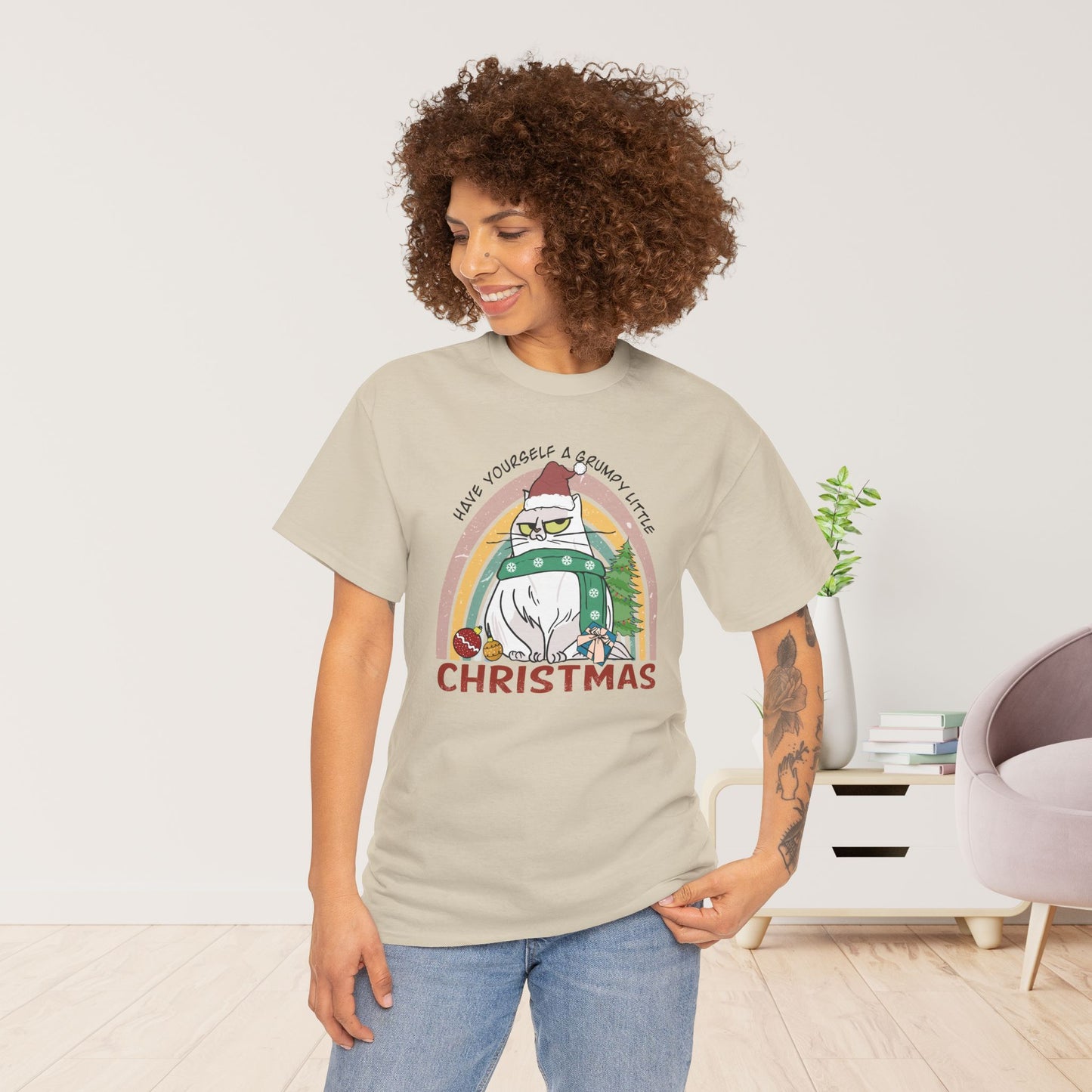 Have Yourself A Grumpy Little Christmas Funny Cat Christmas Heavy Cotton Tee - Cat Lovers Christmas Gift