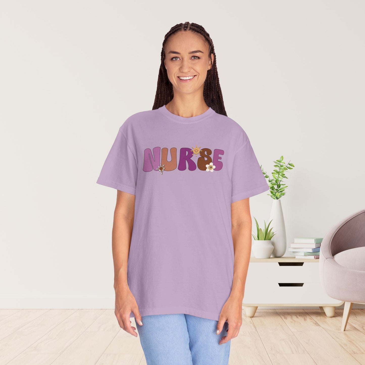 Comfort Colors Purple Groovy Nurse Shirt - It's a Beautiful Day to Save Lives Tee