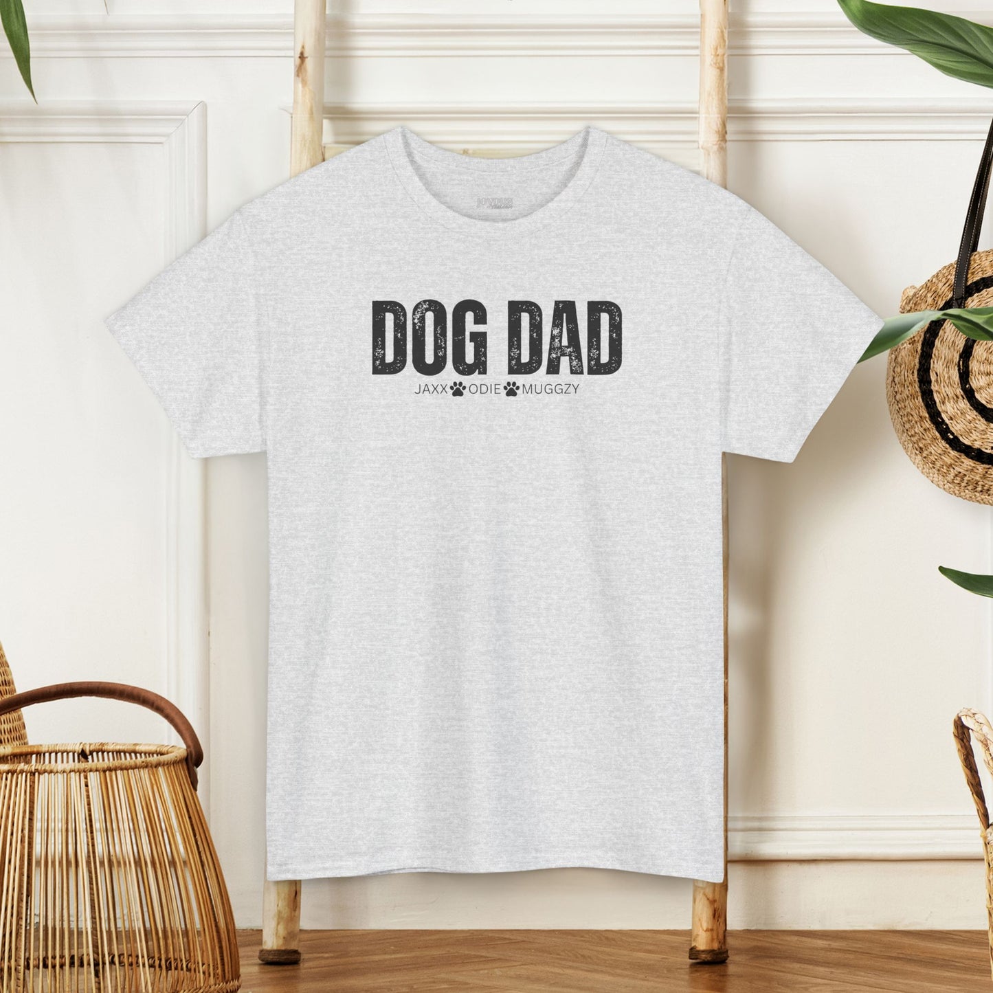 Custom Dog Dad Heavy Cotton Tee with Dogs Name - Personalized Dog Lover Gift