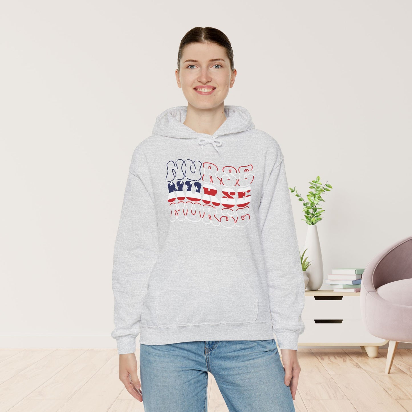 Groovy Patriotic Nurse Hoodie - 4th of July Nurse Hoodie