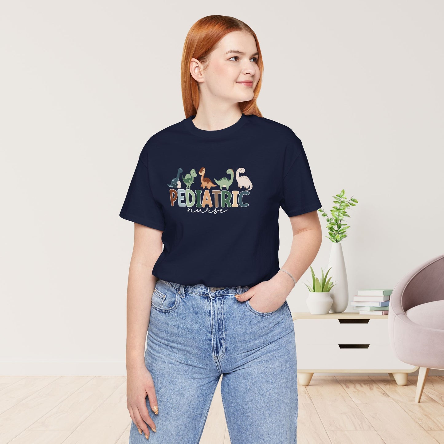 Cute Pediatric Nurse Soft Cotton Tee with Dinosaurs