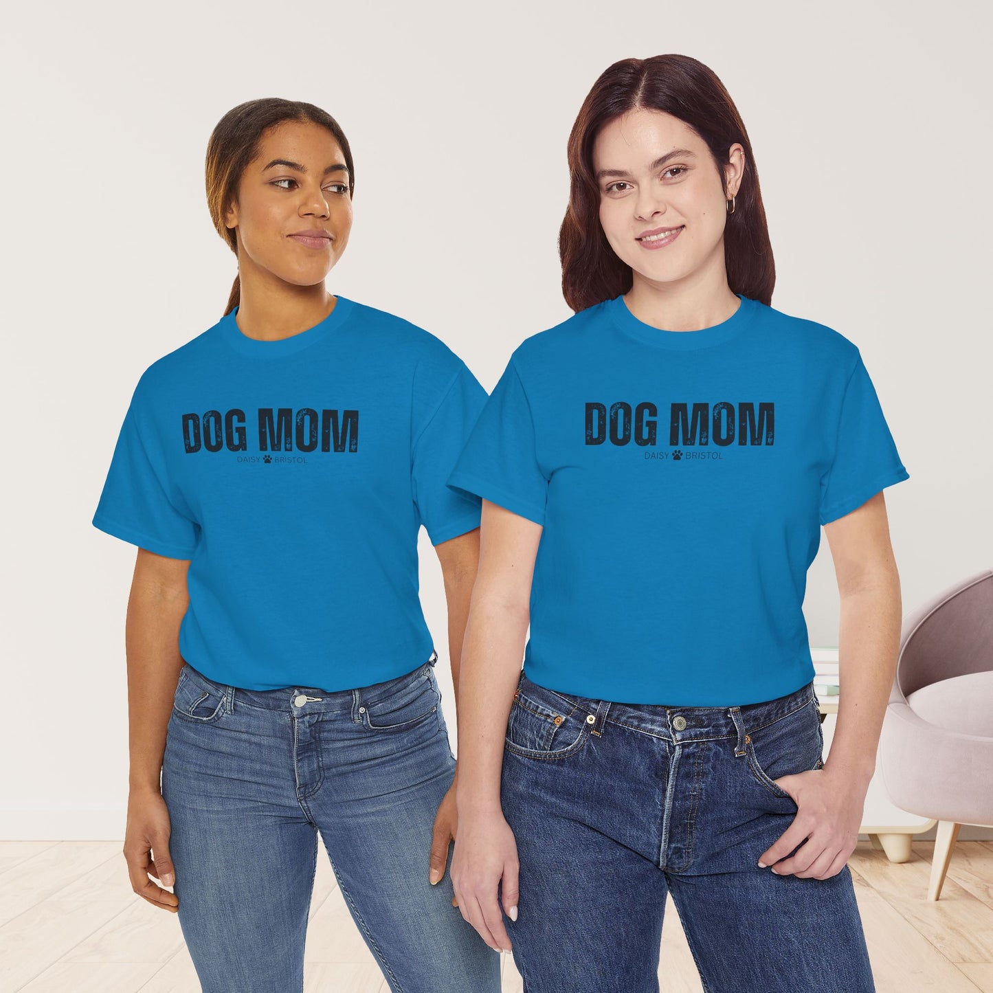Custom Dog Mom Heavy Cotton Tee with Dogs Name - Personalized Dog Lover Gift