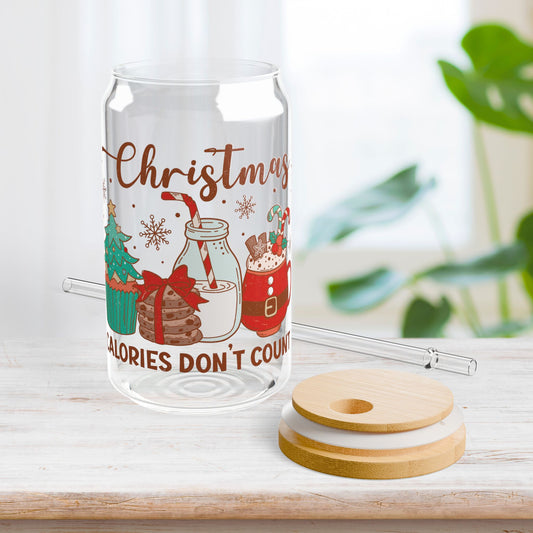 Christmas Calories Don't Count Retro Christmas Sipper Glass - Best Christmas Gift